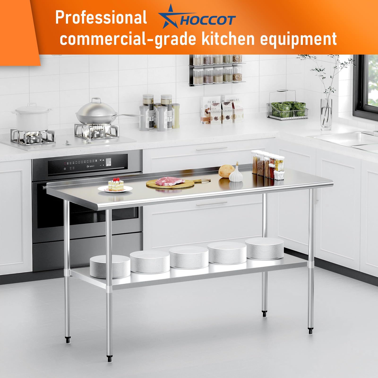 Premium Stainless Steel Work Table 24x60 Inches - Adjustable Shelf & Backsplash - Heavy Duty Commercial Kitchen Prep Table for Restaurant, Food Prep, Garage, Laundry Room & Outdoor BBQ Cooking - Easy to Clean Utility Table