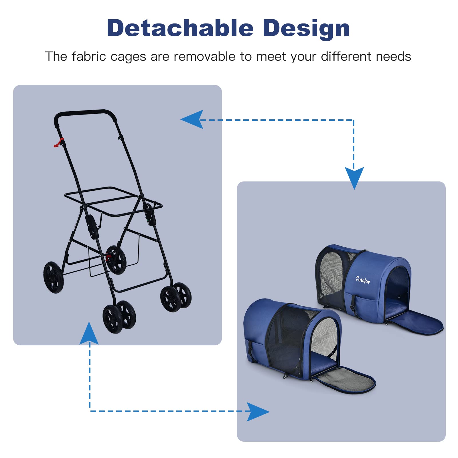 Foldable Double Dog Stroller for 2 Small to Medium Pets - Detachable Carrier & Wheels - Jogger Pet Crate for Car, Walking, Camping & Travel - Blue | Perfect for Outdoor Adventures & Vet Visits