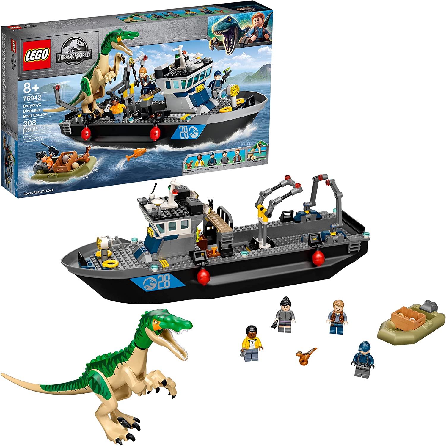 LEGO Jurassic World Baryonyx Dinosaur Boat Escape Set 76942 - Buildable Dinosaur Toy with Minifigures for Kids & Collectors - Perfect for Jurassic Park Themed Play & Display