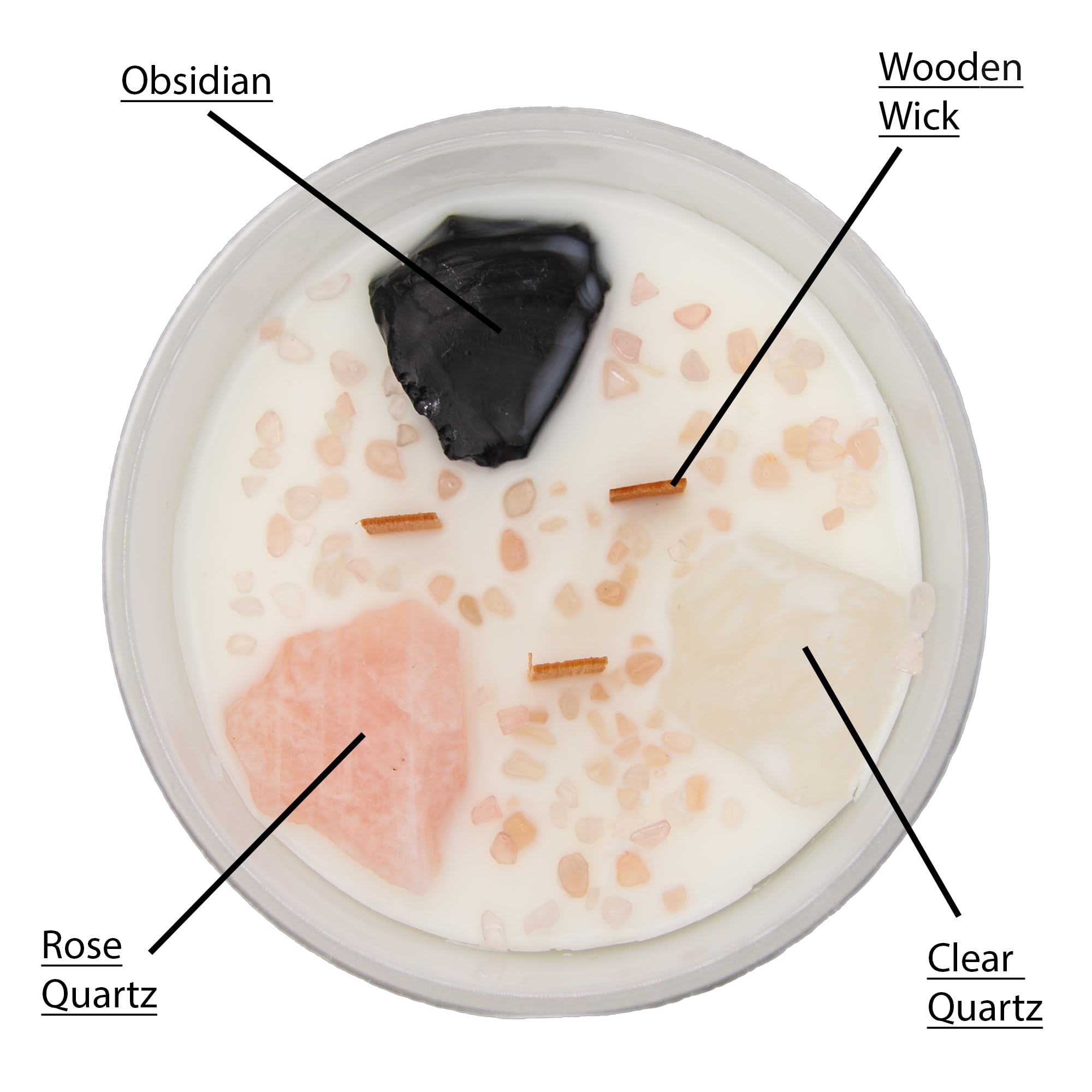 Manifestation Candle with Healing Crystals - Rose Quartz, Clear Quartz & Obsidian | 3-Wick Meditation Candle for Love & Abundance | Wooden Wick Crystal Candle for Yoga, Reiki & Spiritual Healing (White)