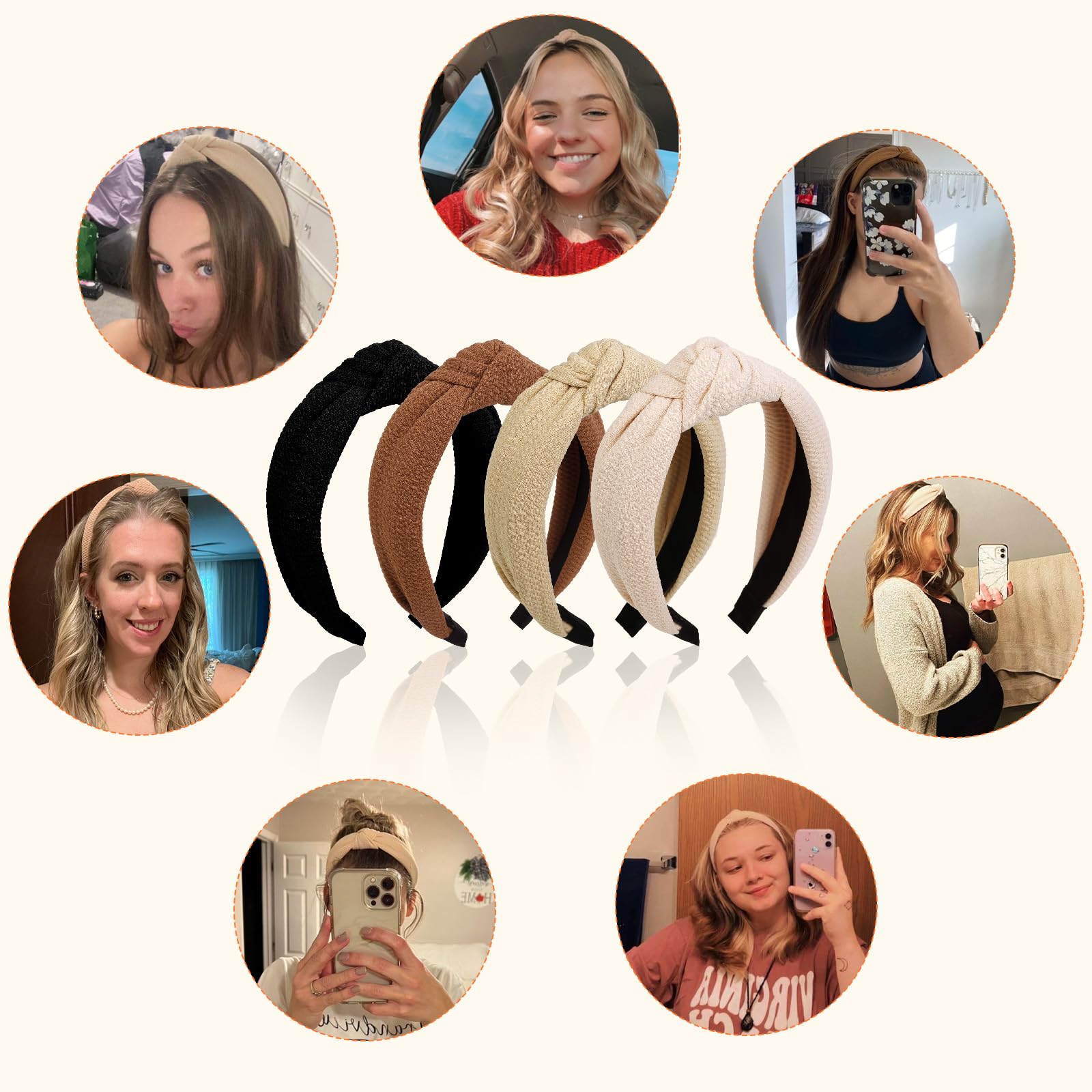 WOVOWOVO 4-Pack Knotted Headbands for Women - Non-Slip Wide Boho Hairbands in Black, Khaki & Brown - Perfect for Yoga, Workouts & Fashion Accessories