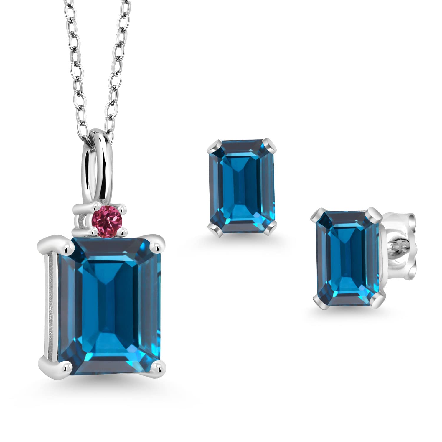 4.06 Ct London Blue Topaz Sterling Silver Pendant & Earrings Set | Gem Stone King | 925 Silver Jewelry | Perfect for Weddings, Anniversaries & Special Occasions