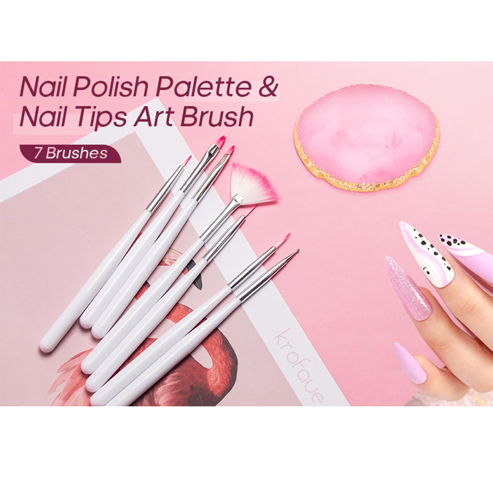 Professional Nail Art Palette with 5 Nail Brushes - Perfect for Acrylic Nails, Gel Polish & Nail Design - Ideal for Home Salon, DIY Manicure & Professional Nail Artists