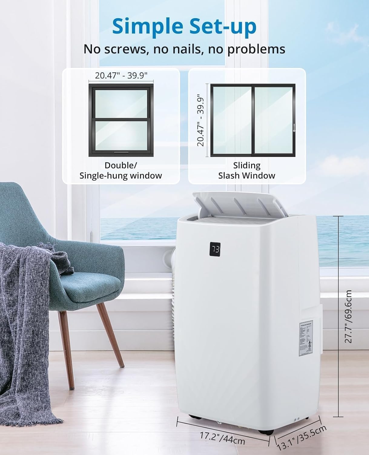 12,000 BTU Portable Air Conditioner with Remote - Energy Efficient 3-in-1 Cooling, Fan & Dehumidifier for Rooms Up to 550 Sq.Ft - Perfect for Home, Office & Bedroom Cooling Needs