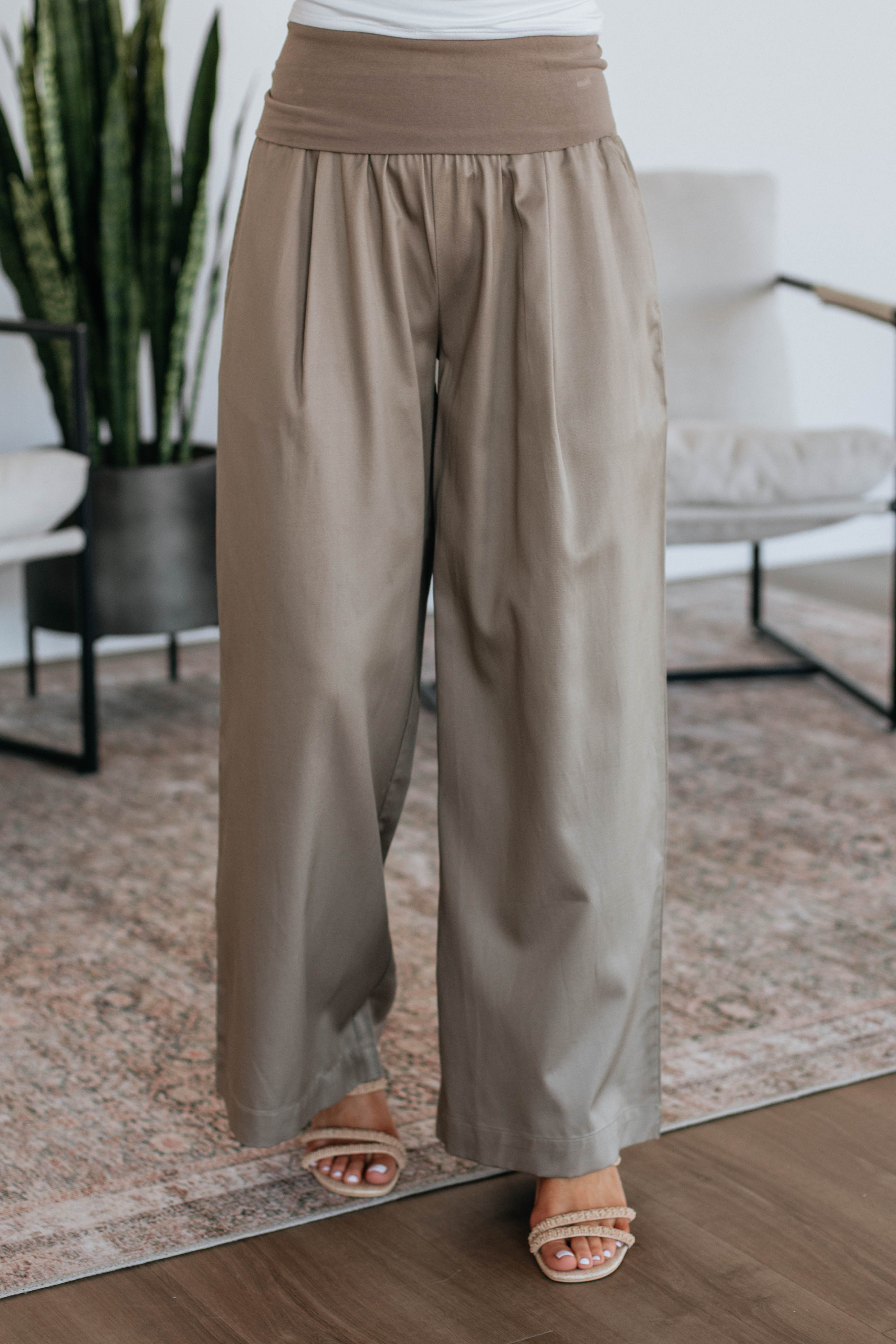 Haylo Women's Wide Leg Pants - Soft High Waisted Linen Pants for Summer, Mushroom Color | Casual Comfort, Office Wear & Travel Outfits