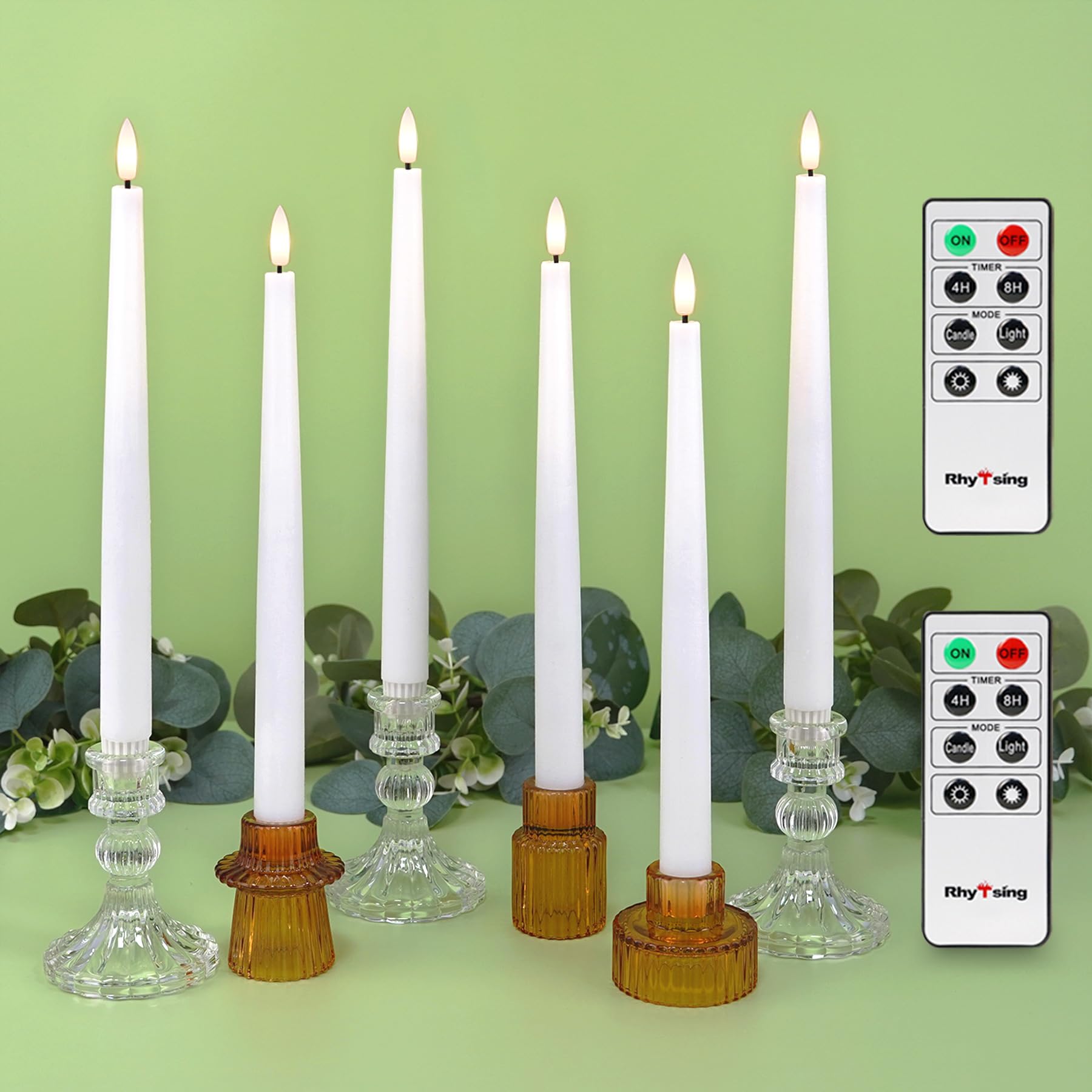 Flameless LED Taper Candles with Timer - Set of 6 Battery Operated Dinner Candlesticks, Warm White Light, 2 Remotes Included - Perfect for Wedding Centerpieces, Romantic Dinners & Home Decor (11.4