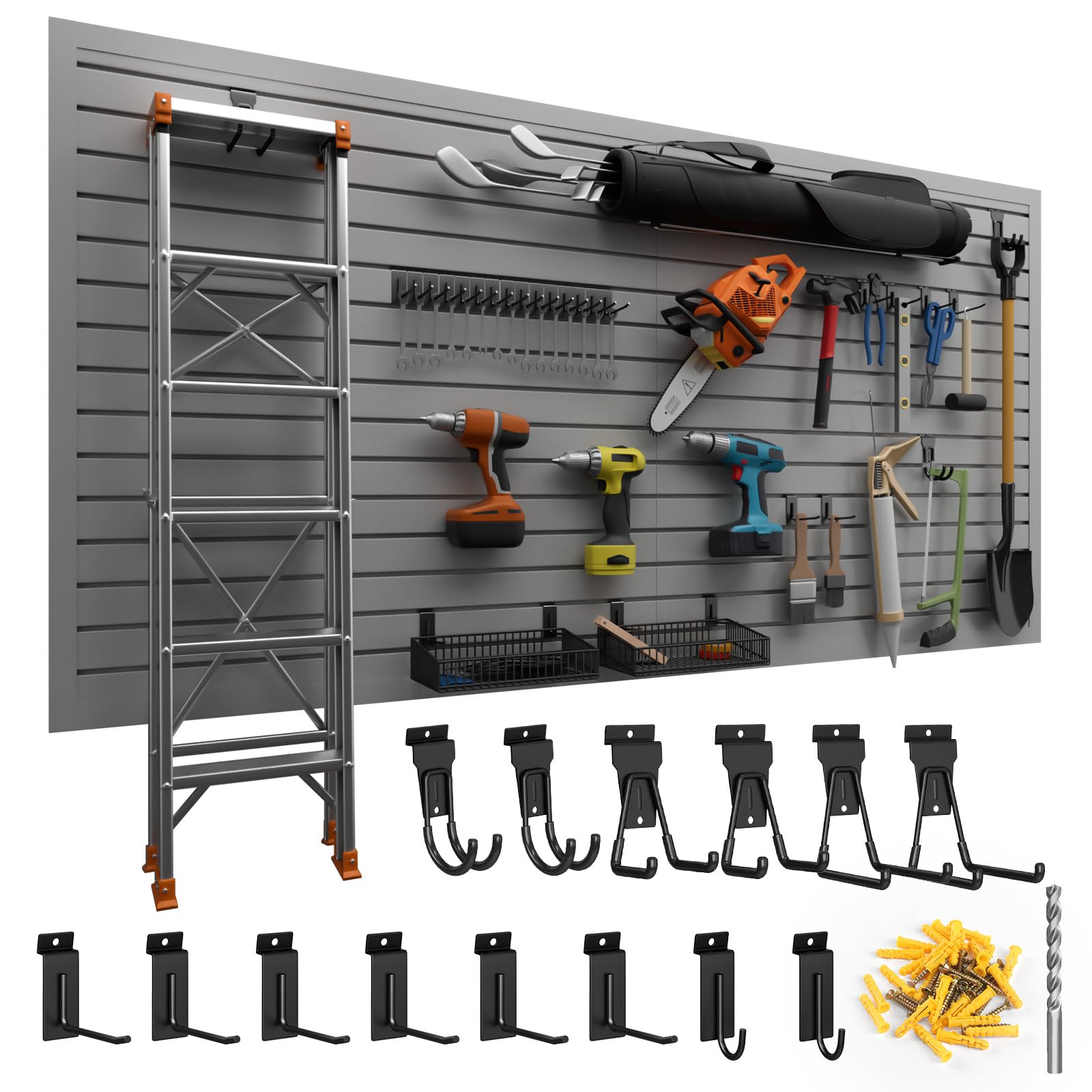 Duzzy 4' x 8' PVC Slatwall Panels - Heavy Duty Garage Wall Storage System with Slatwall Hooks & Hangers (Grey) - Perfect for Garage Organization, Retail Displays & Workshop Storage Solutions