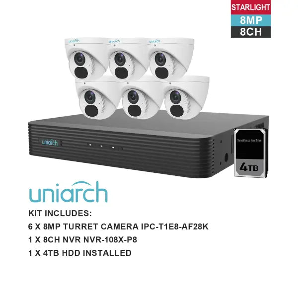 Uniarch K8086T 8MP 8 Channel CCTV Security Camera System with NVR - Home & Business Surveillance Kit for 24/7 Monitoring