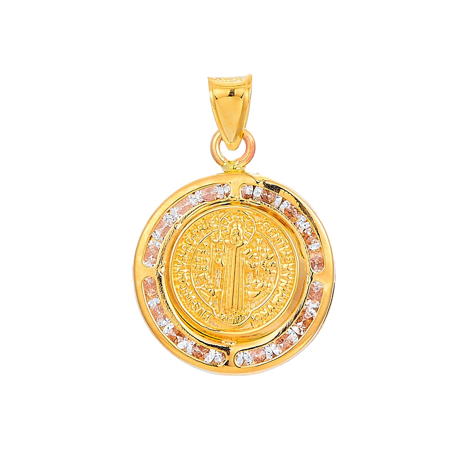 14K Real Yellow Gold CZ Double Face San Benito Charm Pendant - Elegant Necklace for Women, Perfect for Gifts, Parties, and Everyday Wear