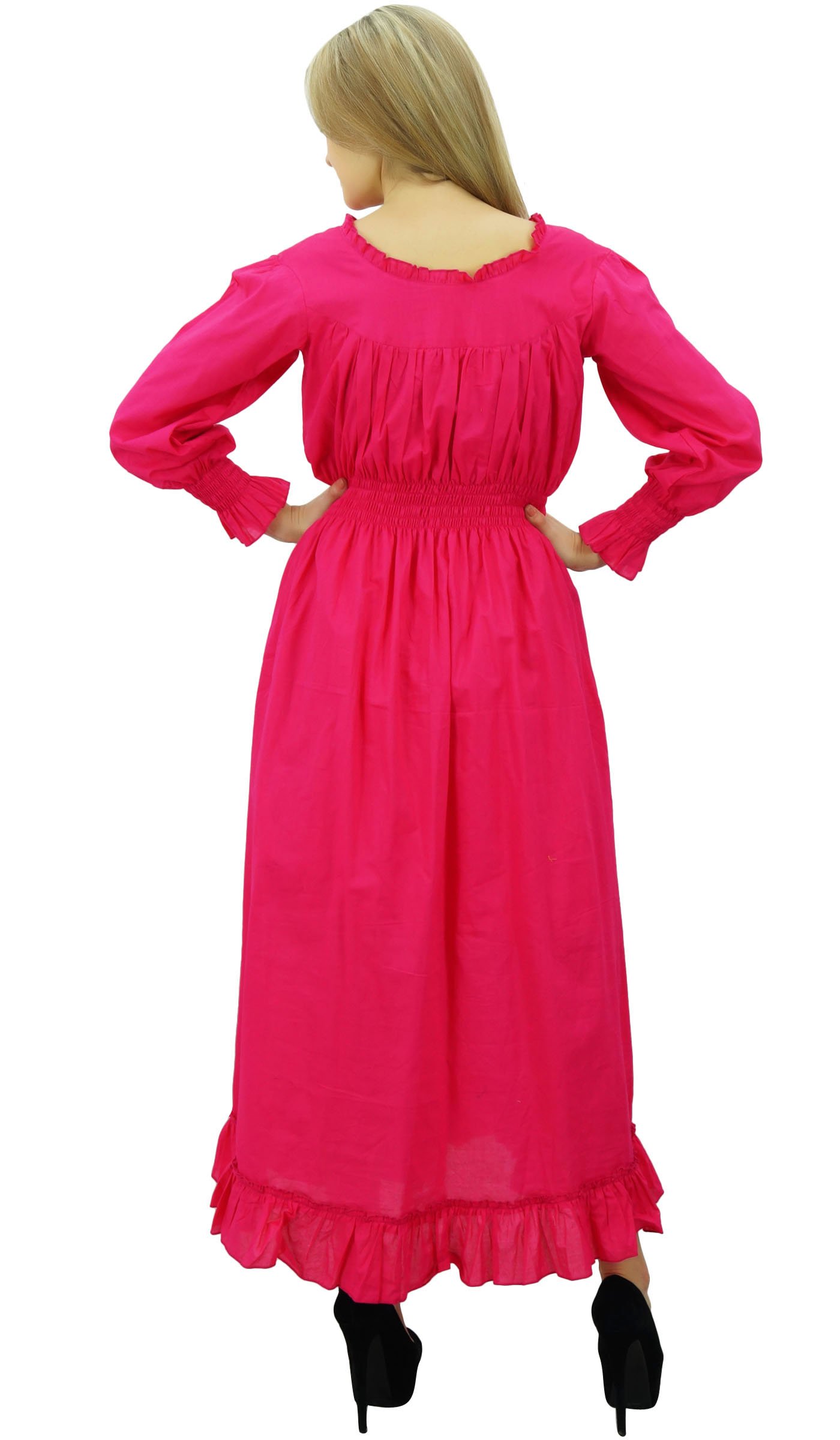 Bimba Women's Cotton Smocked Waist Long Casual Maxi Dress - Flowy Summer Beach Dress for Vacation, Brunch & Outdoor Events