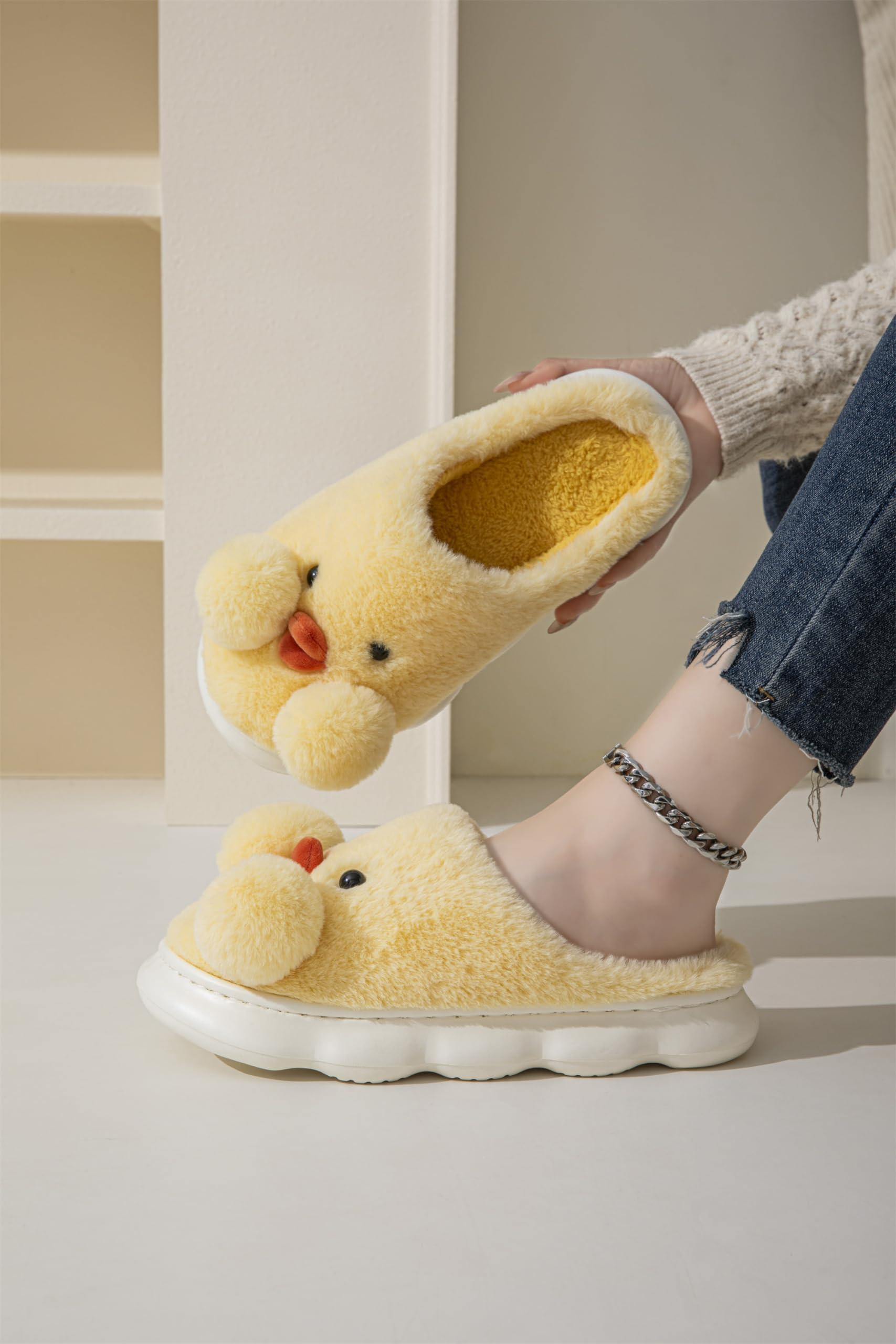 LANFIRE Women's Duck Cotton Slippers - Cozy Warm Plush Animal House Shoes for Indoor Comfort - Perfect for Winter Lounging, Relaxing at Home & Gift Giving