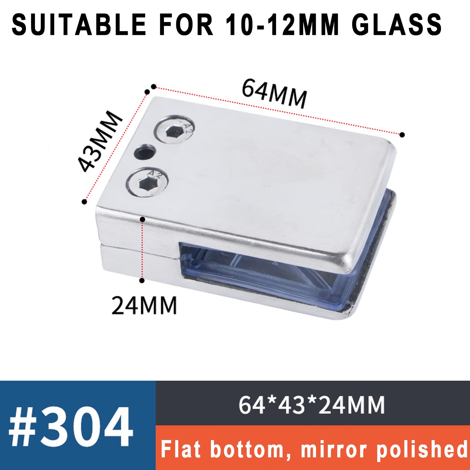 8-Pack 304 Stainless Steel Adjustable Glass Clip Clamps - Flat Back Bracket Holder for 10-12mm Glass Panels - Perfect for Balustrades, Staircase Handrails & Glass Partitions (Indoor/Outdoor Use)