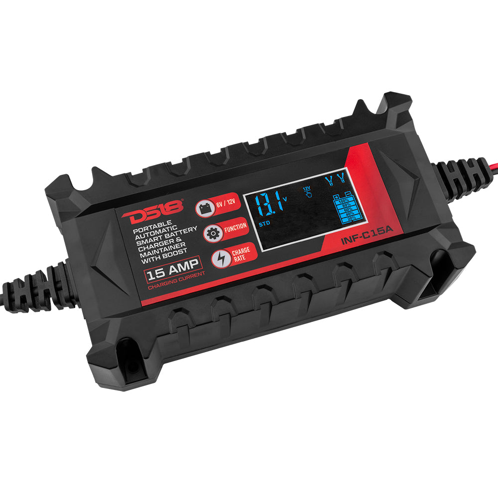 15 AMP Automatic Smart Lithium & AGM Car Battery Charger Maintainer - Perfect for Cars, Trucks, Motorcycles, RVs & Marine Batteries - All-Season Protection & Maintenance