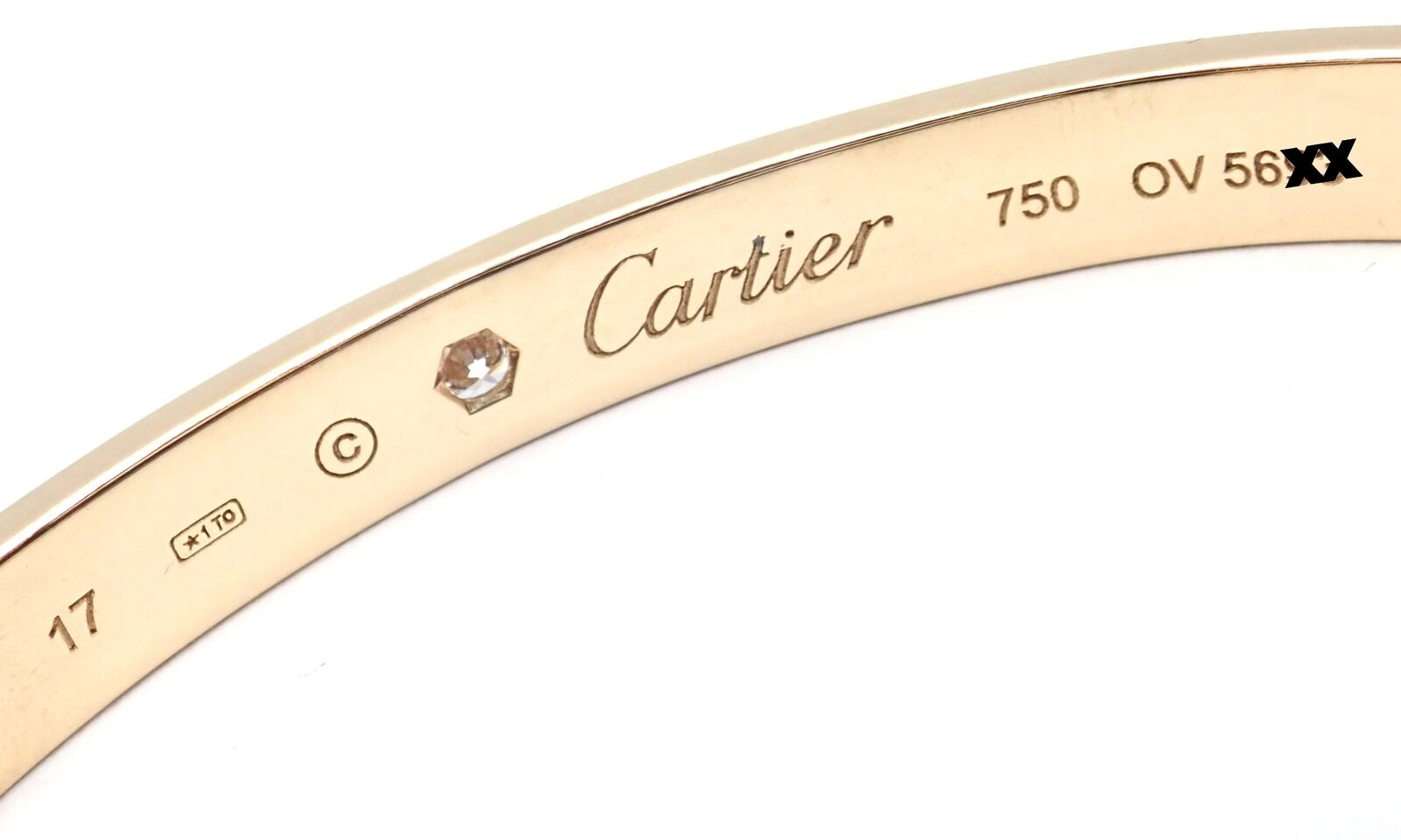 Authentic Cartier 18K Yellow Gold Diamond Love Cuff Open Bracelet - Size 17 - Luxury Jewelry for Women, Perfect for Anniversaries, Weddings & Special Occasions
