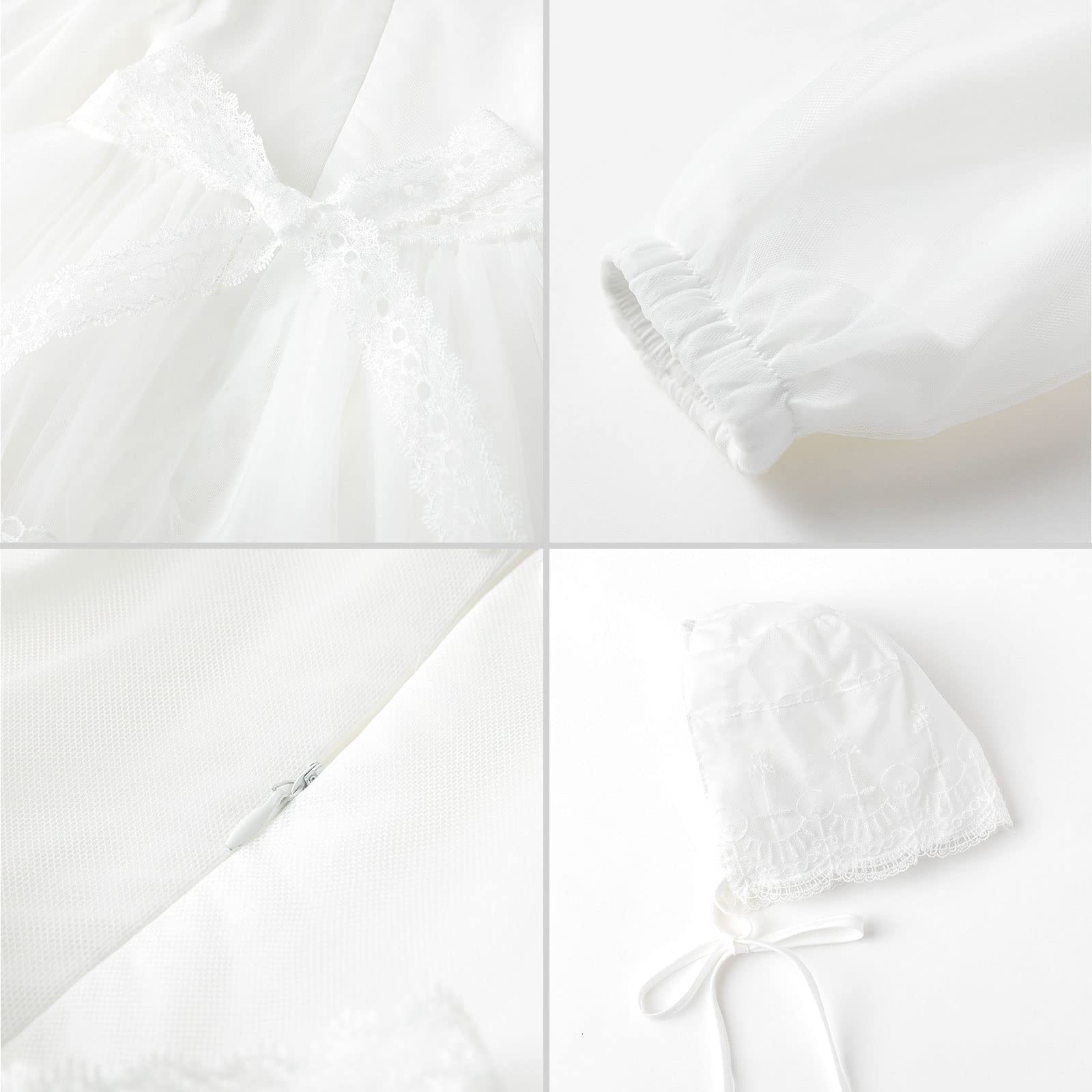 Curipeer Baby Girl White Christening Dress - Newborn Tulle Party Dress for Special Occasions, Baptism & First Birthday Celebrations