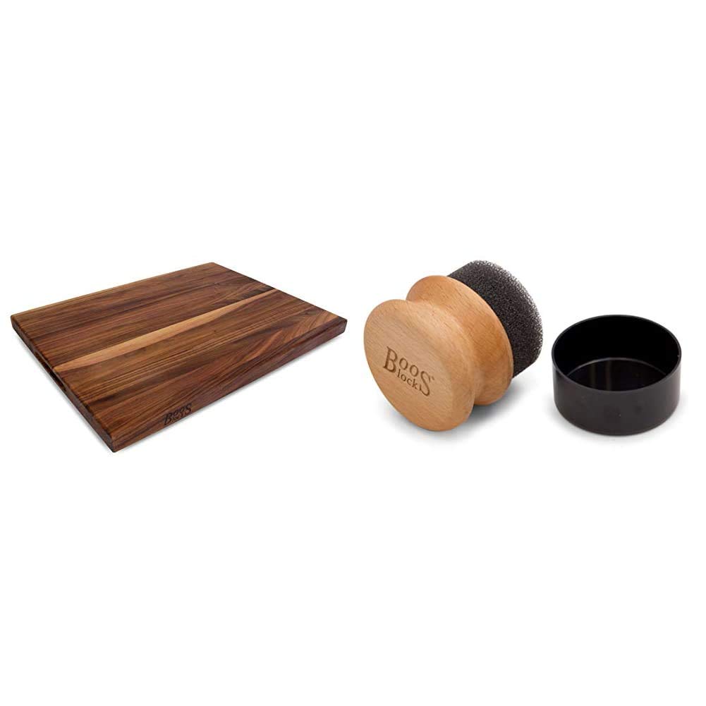 John Boos WAL-R02 Walnut Wood Edge Grain Reversible Cutting Board 24x18x1.5 Inches with Butcher Block Oil & Cream Applicator - Large Kitchen Chopping Board for Meat, Vegetables & Baking - Professional Chef & Home Cook Essential