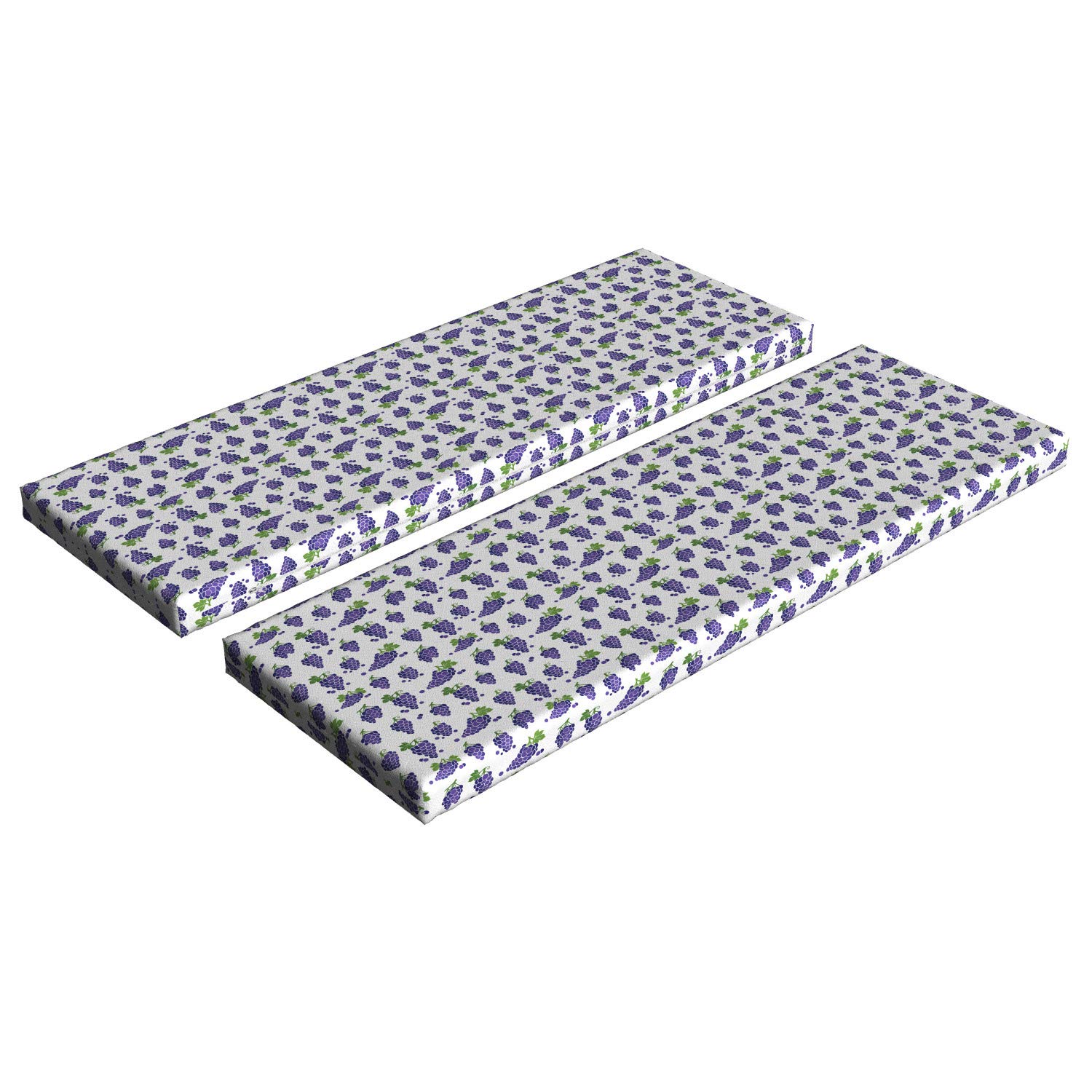 Ambesonne Vineyard Bench Cushion Set of 2 - Grape Pattern Farmhouse Decor, Standard Size Foam Seat Cushions with Washable Cover in Purple & Green - Perfect for Porch, Garden, or Patio Seating