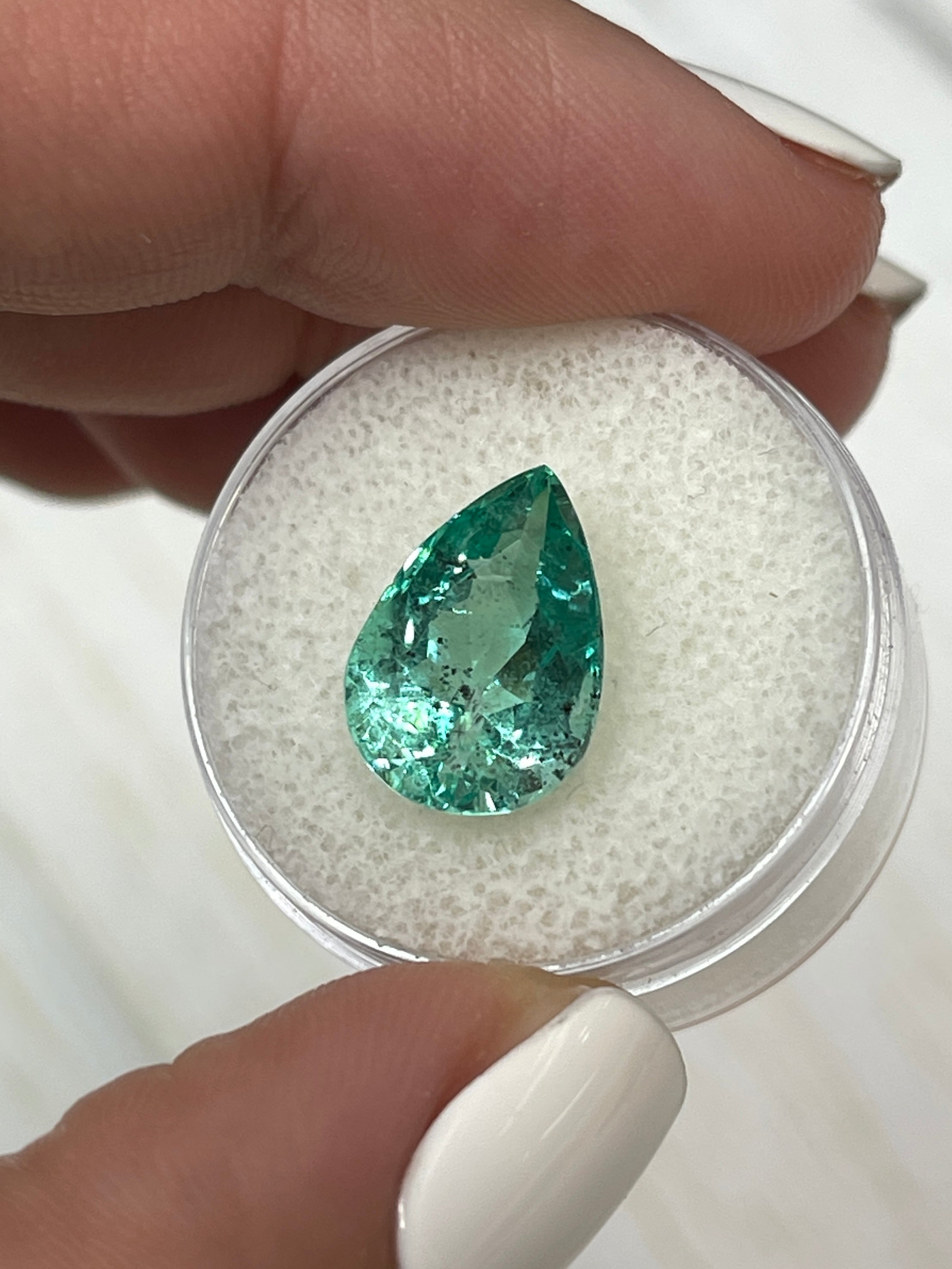 5.20 Carat 14x10mm Natural Loose Colombian Emerald Pear Cut Gemstone - Vivid Green with Unique Inclusions for Jewelry Making, Engagement Rings & Collector's Items