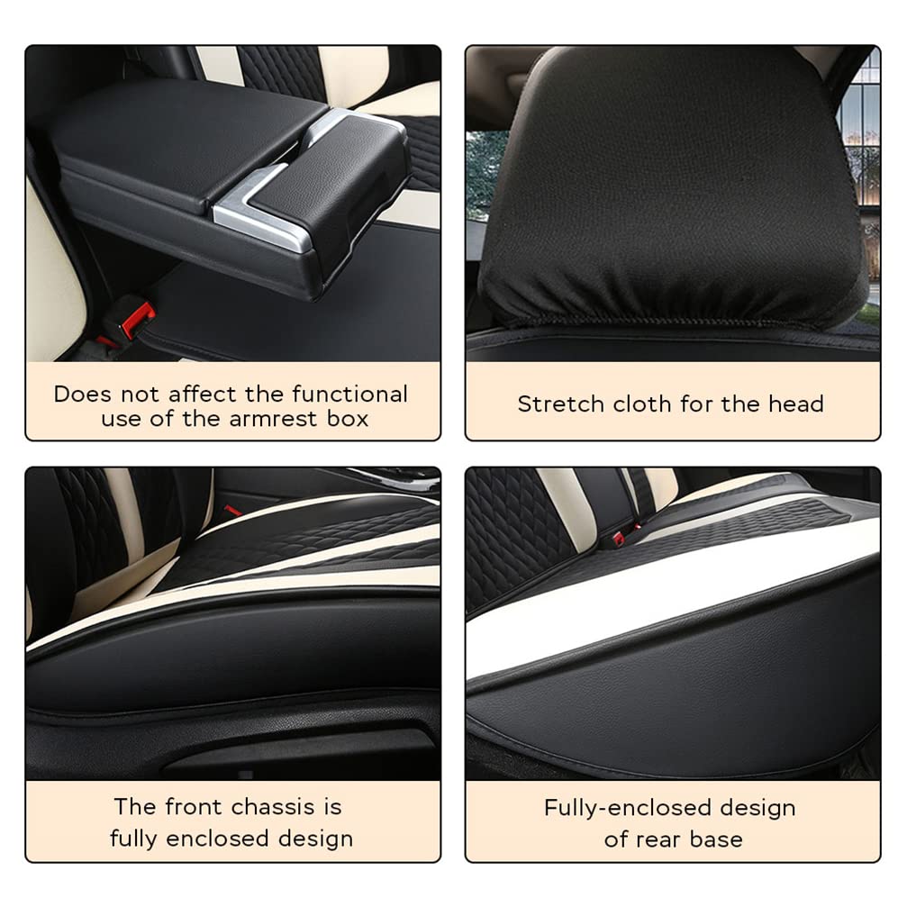 Custom Car Seat Covers for Trucks, Sedans, Coupes & SUVs - 5-Piece PU Leather Cushion Protector Set (Black/Beige) | Waterproof & Comfortable for Daily Commute, Road Trips and Vehicle Protection