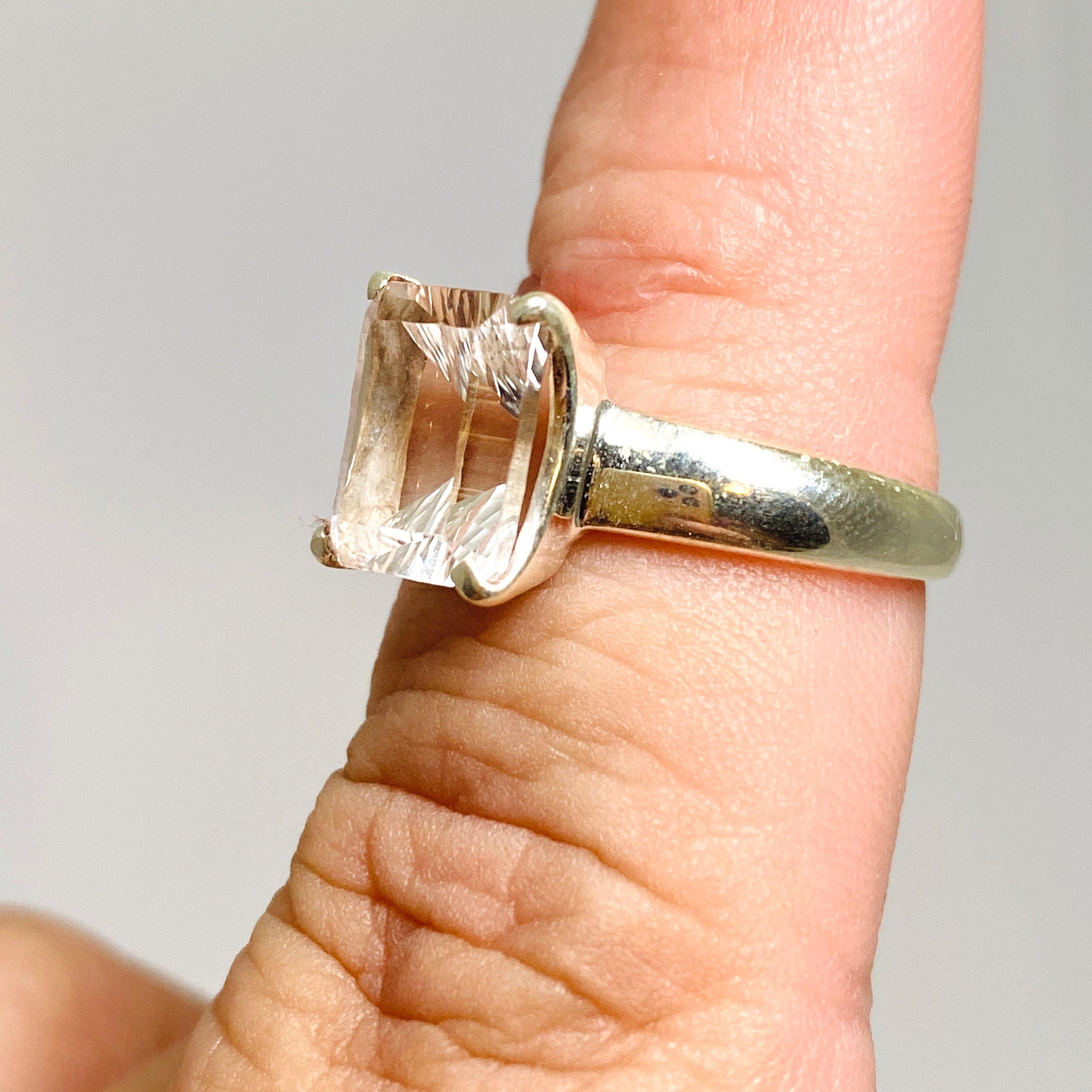 Clear Quartz Rectangular Faceted Ring Size 7 - Elegant Crystal Jewelry for Women, Perfect for Weddings, Parties & Everyday Wear | PRGJ713