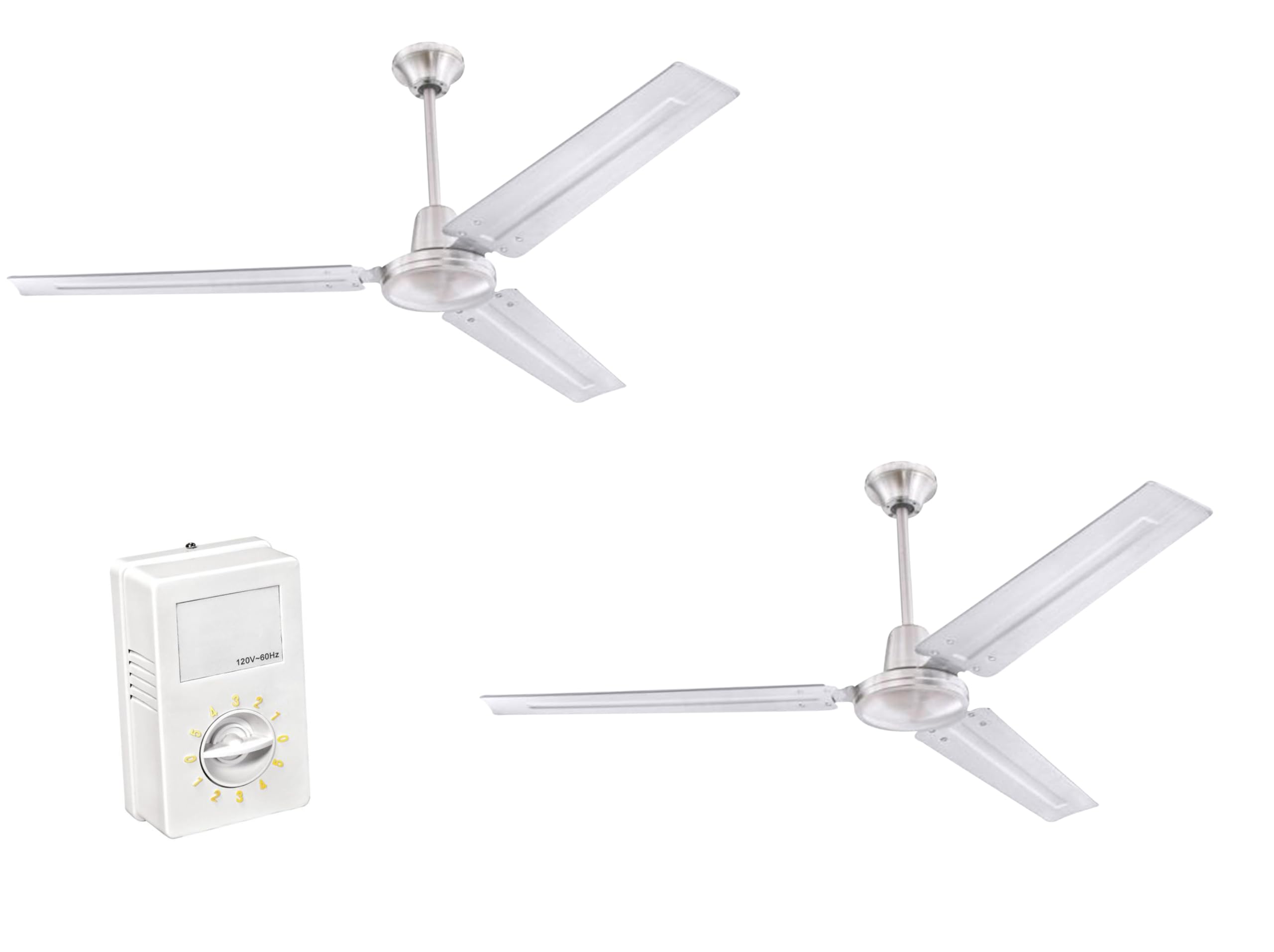 Ciata 2 Pack 56 Inch Industrial Ceiling Fan with Brushed Nickel Steel Blades - Heavy Duty Shop Fan, Commercial Grade Garage Fan for Warehouse, Workshop & Indoor Use