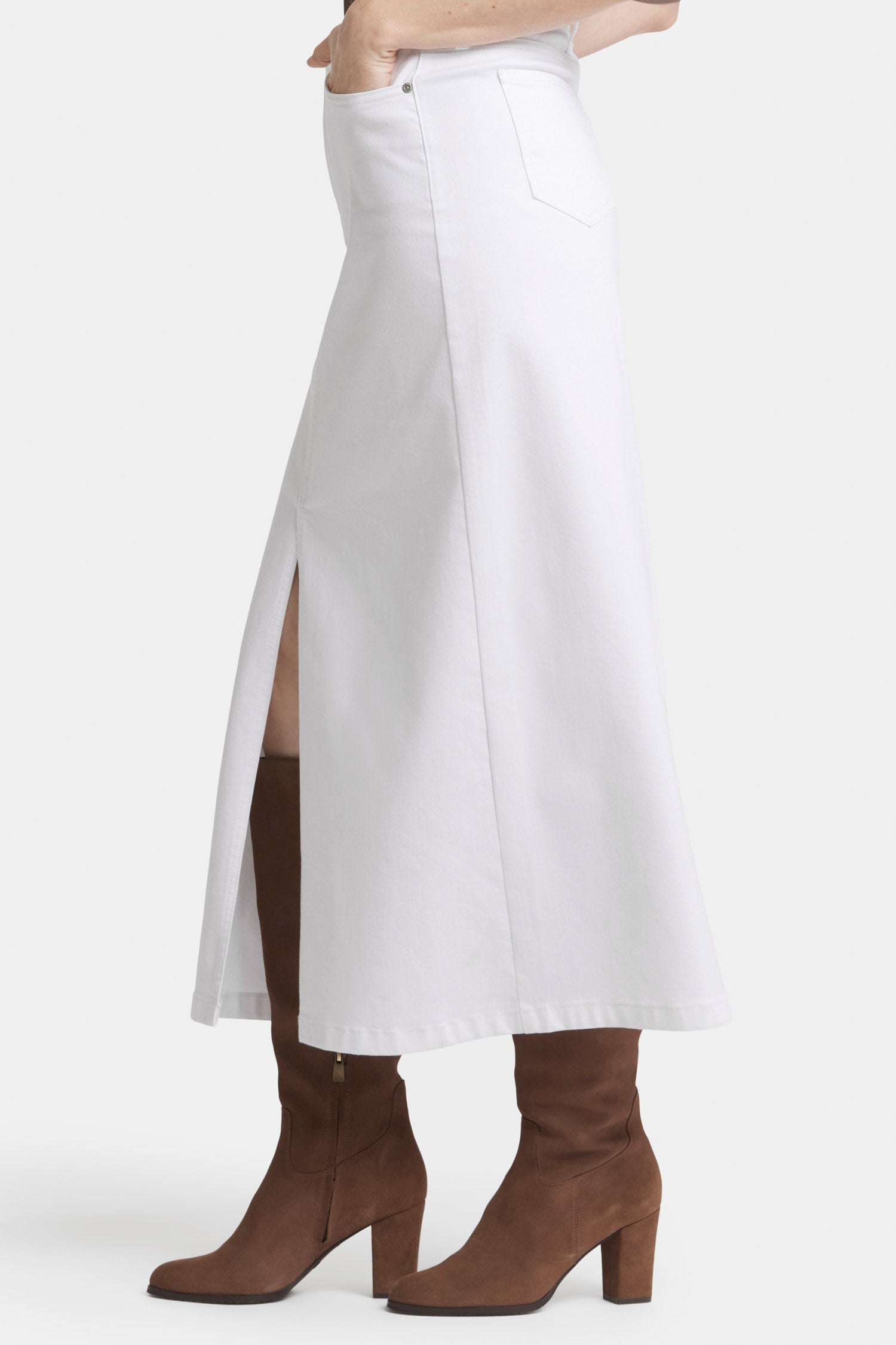 Elegant High Rise Long Skirt in Optic White - Perfect for Office Wear, Formal Events & Spring Outfits