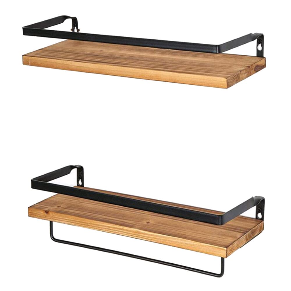 Rustic Wood Floating Shelves Wall Mounted - Kitchen Bathroom Storage Rack for Spices, Books & Decor | Farmhouse Style Home Organization Solution