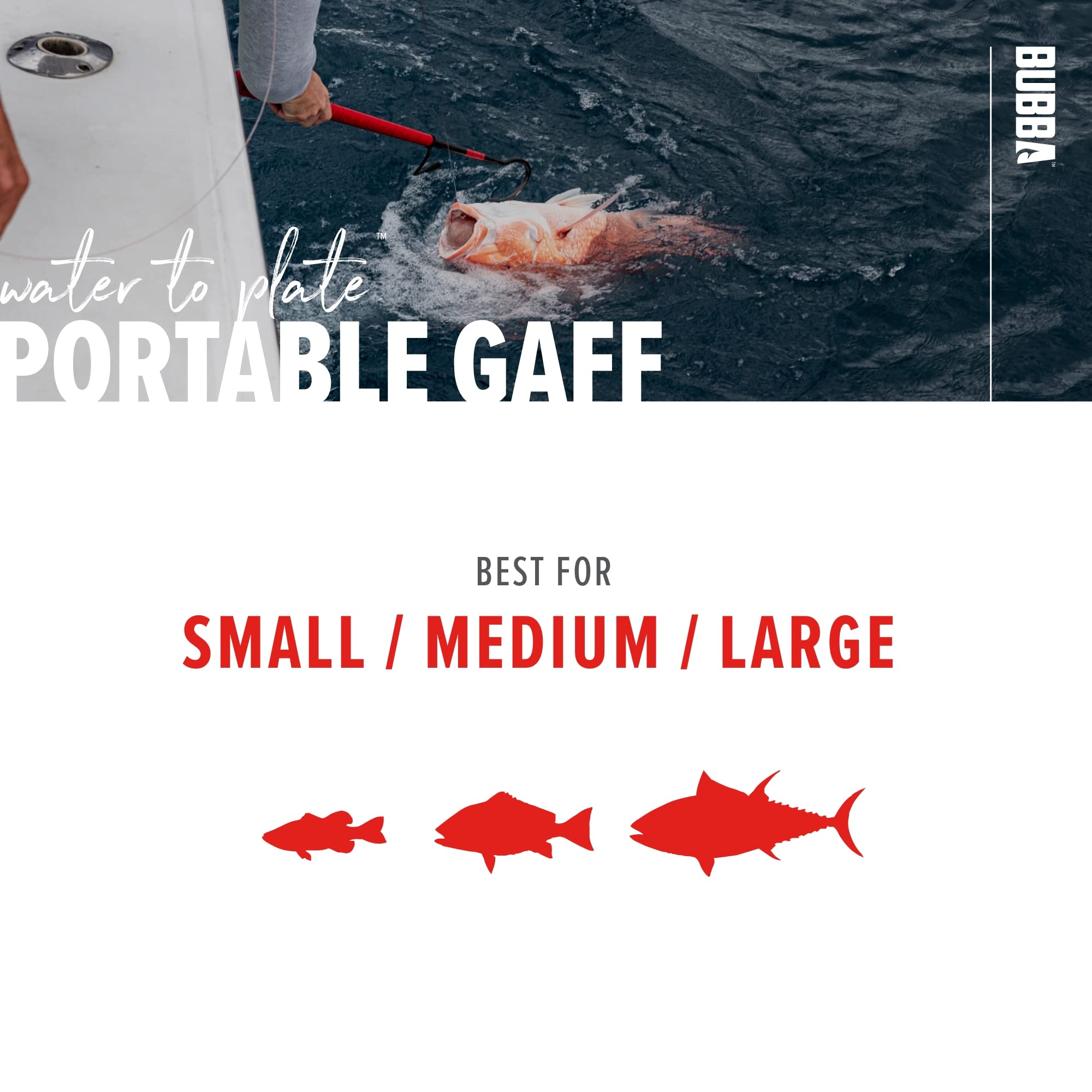 BUBBA Portable Fishing Gaff with Stainless Steel Offset Hook - Non-Slip Grip Handle & Carbon Fiber Shaft - Ideal for Saltwater Fishing, Deep Sea Boating and Outdoor Adventures