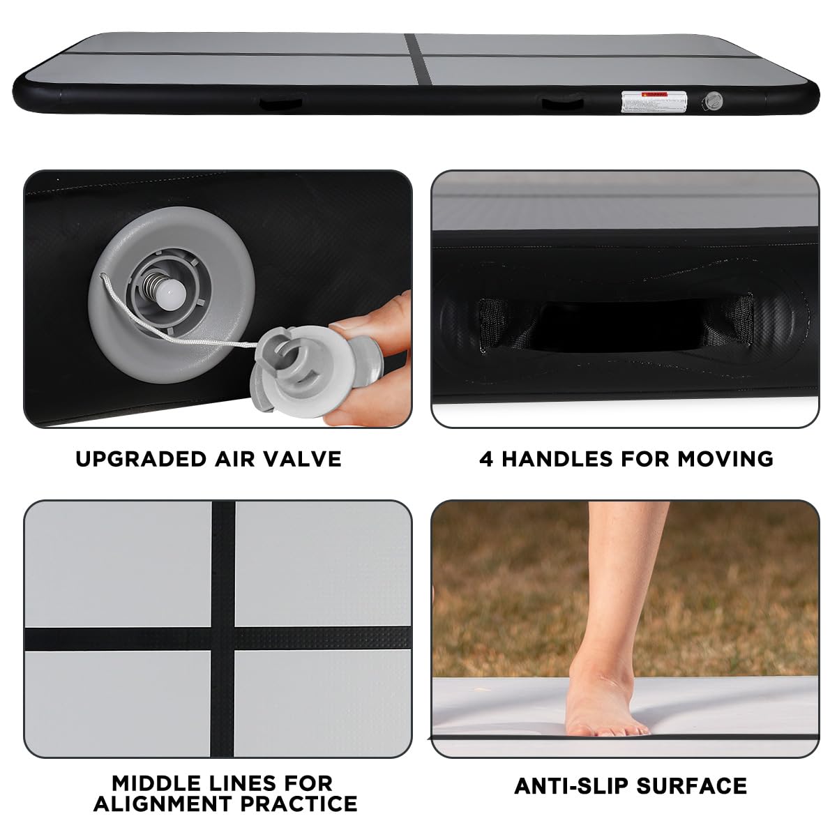 Inflatable Gymnastics Air Tumbling Track Mat - 6ft/10ft/13ft/16ft/20ft Sizes - Portable Training Mat with Electric Pump for Kids & Adults - Perfect for Home Gym, Outdoor Practice, Cheerleading, Yoga & Water Park Activities