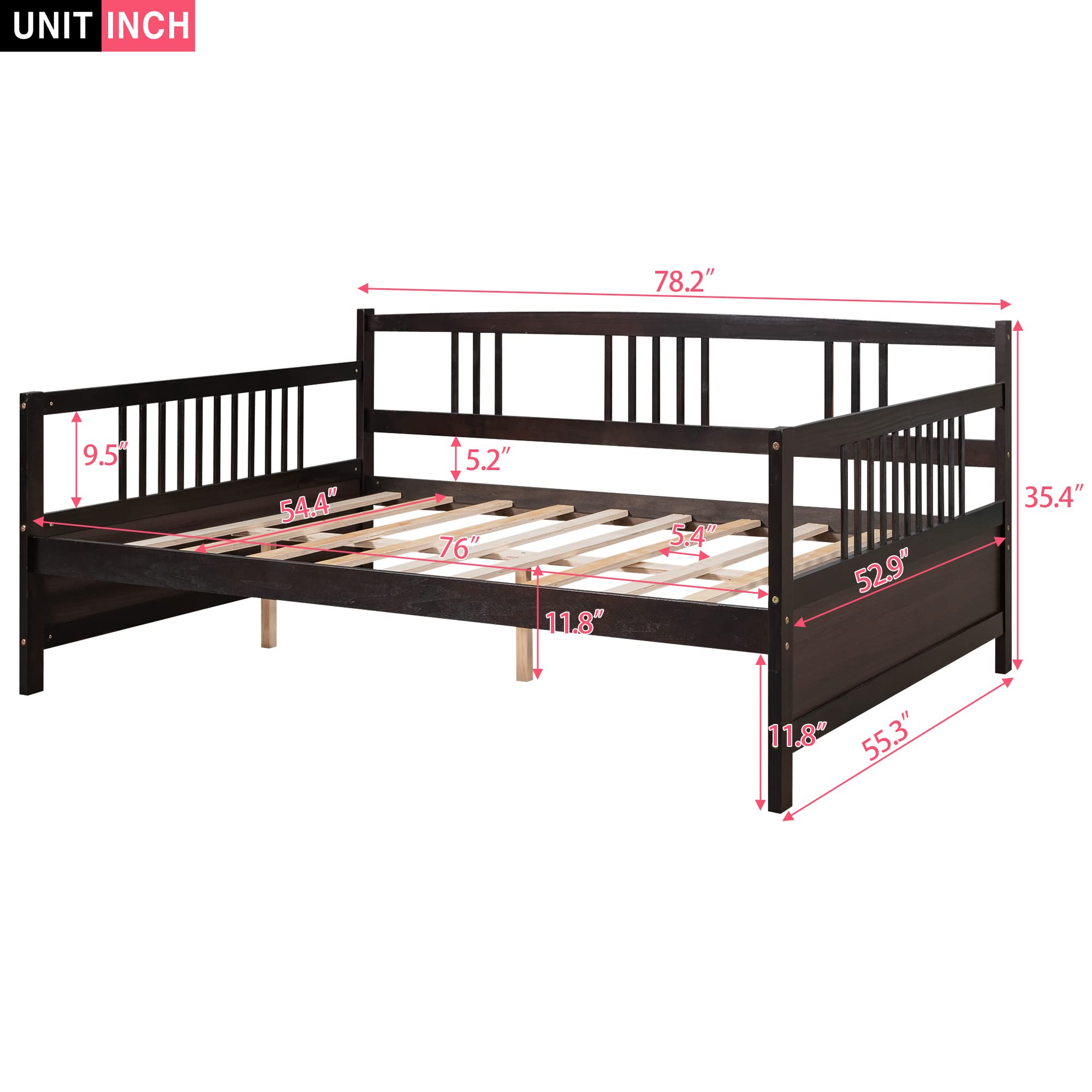 Harper & Bright Designs Full Size Wooden Daybed with Slat Support - Convertible Sofa Bed Frame for Living Room, Guest Room, Kids Bedroom - Espresso Finish | Perfect for Small Spaces, Sleepovers & Multi-Purpose Use