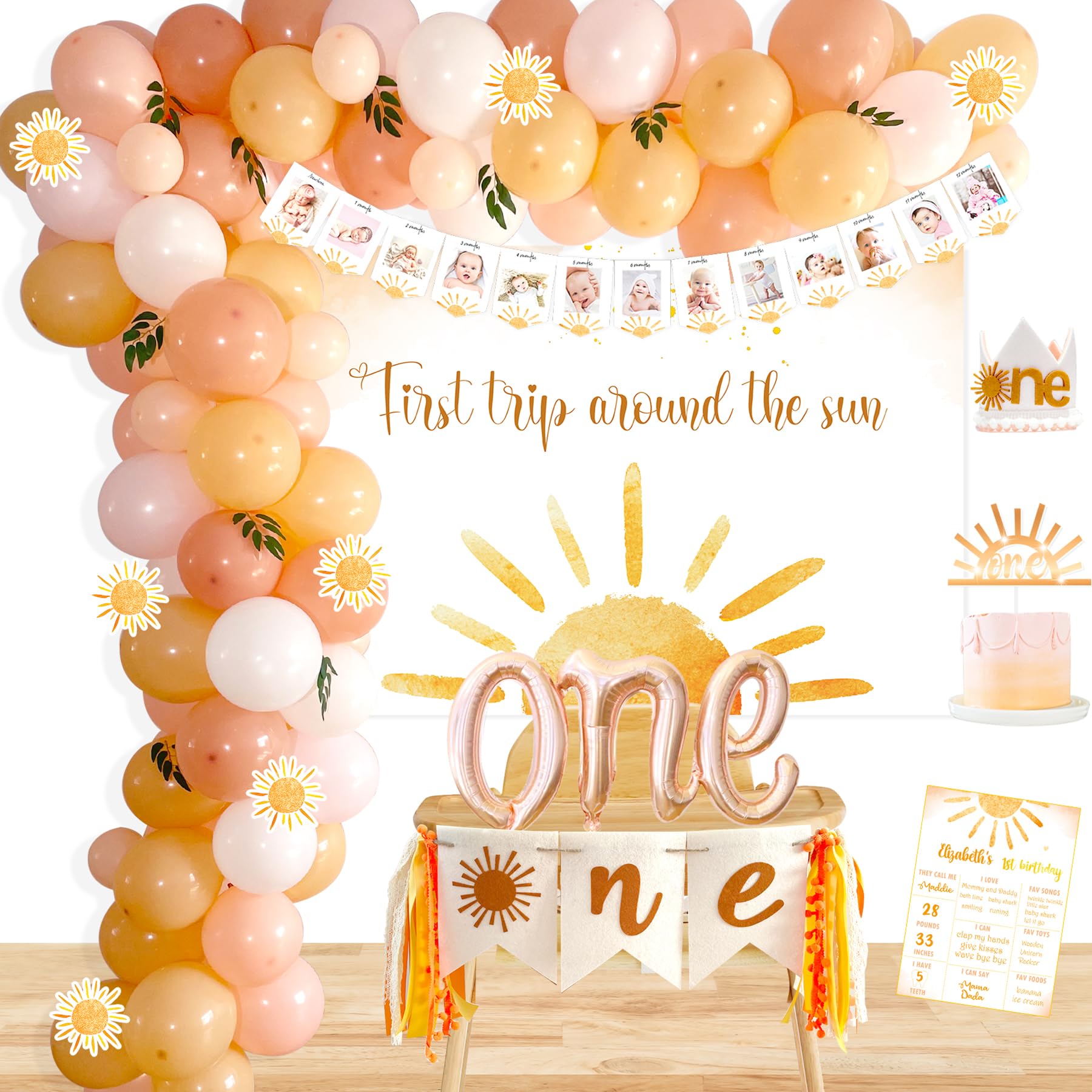 First Birthday Boho Backdrop & Decorations - Sun Theme Party Supplies for 1st Birthday Celebrations, Baby Showers & Photoshoots