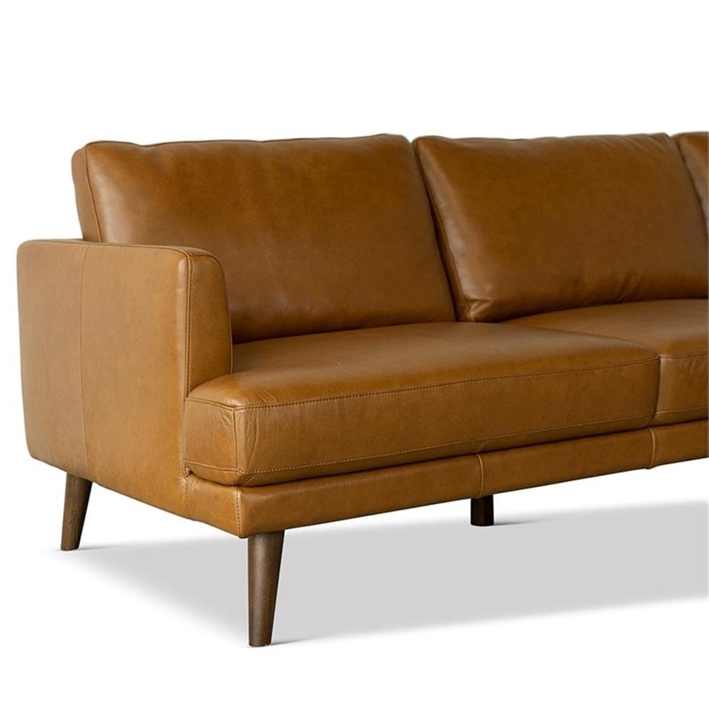 Pemberly Row Mid-Century Modern Genuine Leather Right-Facing Sectional Sofa in Tan | Premium Quality Leather Couch for Living Room, Lounge & Office | Stylish Comfortable Sectional for Home Decor