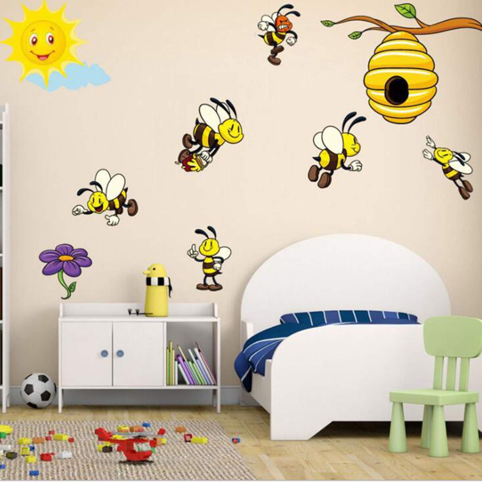 Bee Sticker Wall Mural - Self-Adhesive Cartoon Home Decor for Kids Room, Nursery & Playroom - Colorful Removable Wallpaper (Multicolor)
