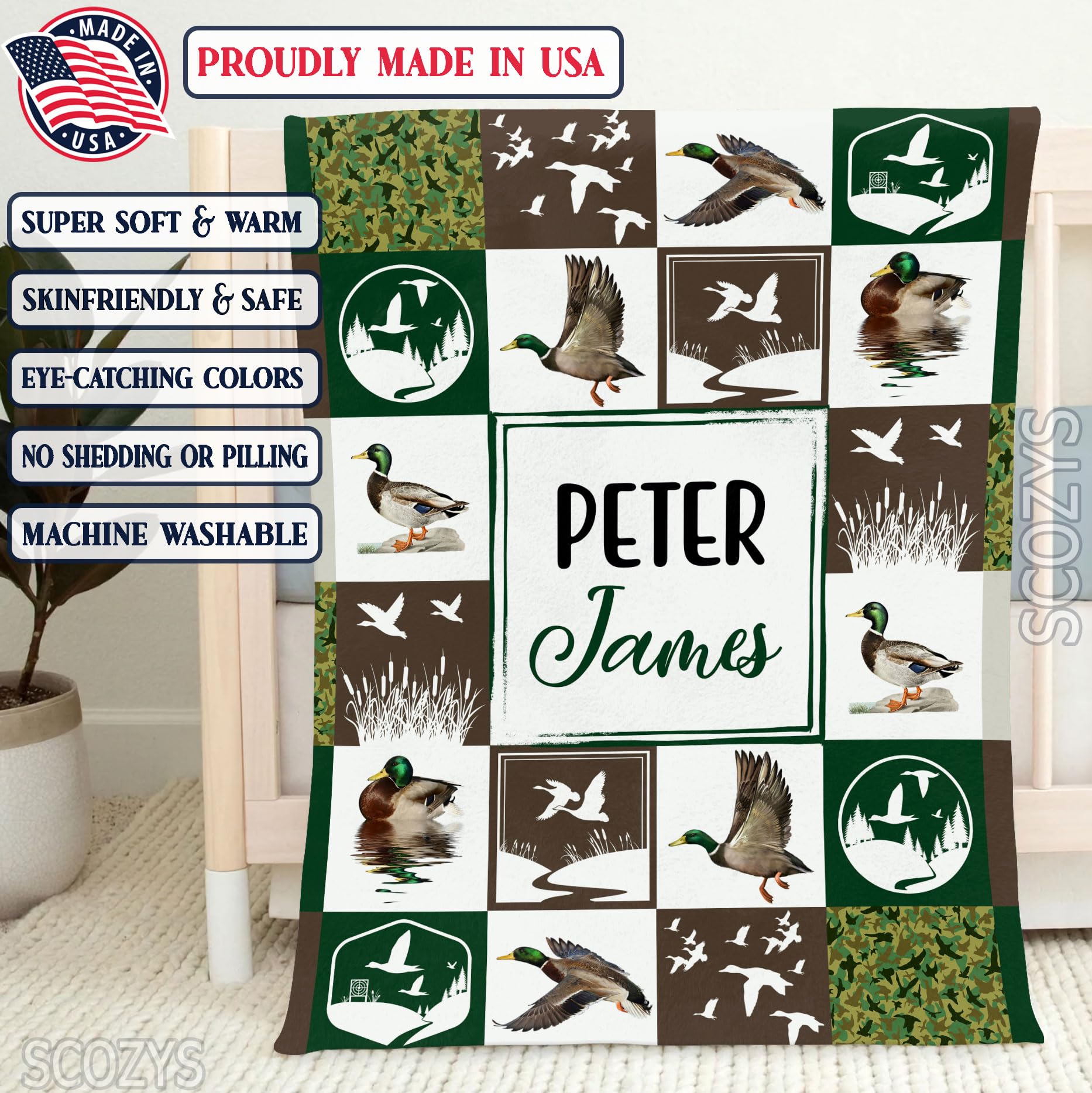 **Personalized Mallard Duck Baby Blanket - Custom Name Duck Blanket for Kids & Adults - Super Soft Plush Throw Blanket (60x80 inches) - Perfect for Nursery, Gifts & Cozy Family Moments**