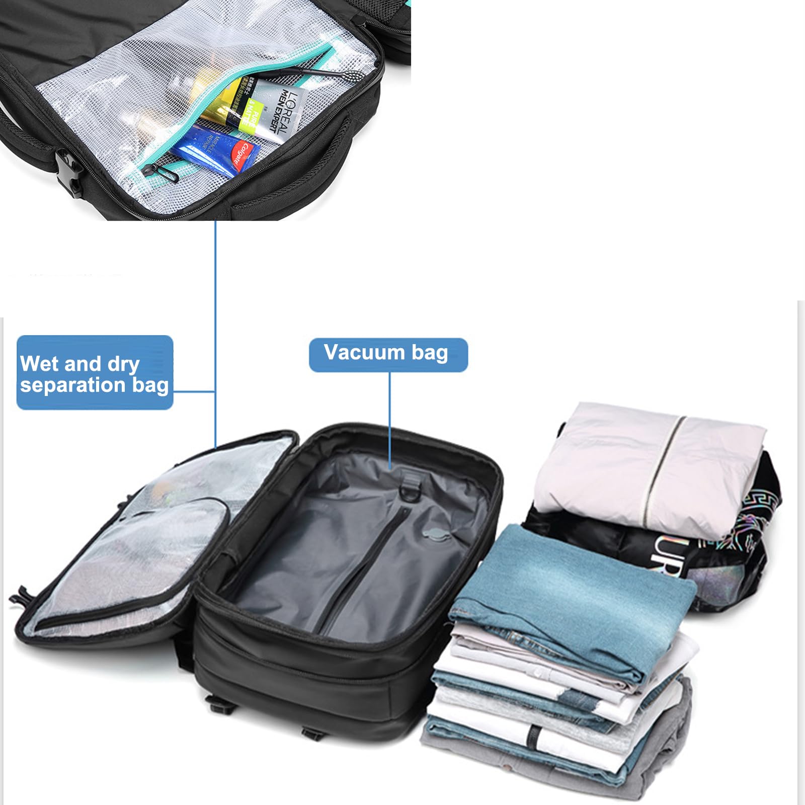 Expandable 16-Gallon Vacpack Backpack - Sealed Compression for Travel & Carry On (A-Black) | Perfect for Camping & Hiking