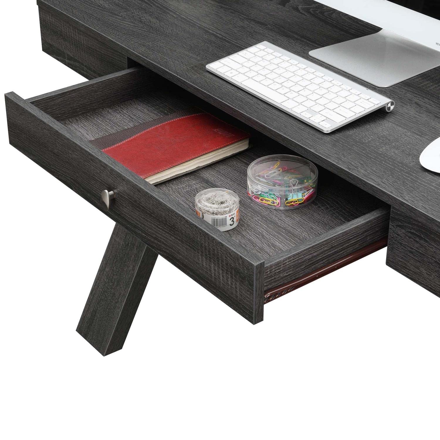 Convenience Concepts Newport 1 Drawer Desk in Weathered Gray - Compact Writing Desk for Home Office, Study Room & Small Spaces