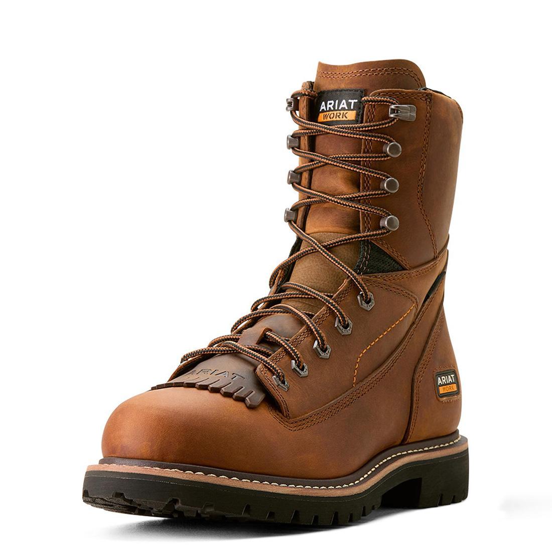 Longview Shock Shield 8 Inch Soft Toe Waterproof Work Boots - Copper Brown - Slip Resistant & Comfortable for Construction, Hiking & Outdoor Activities