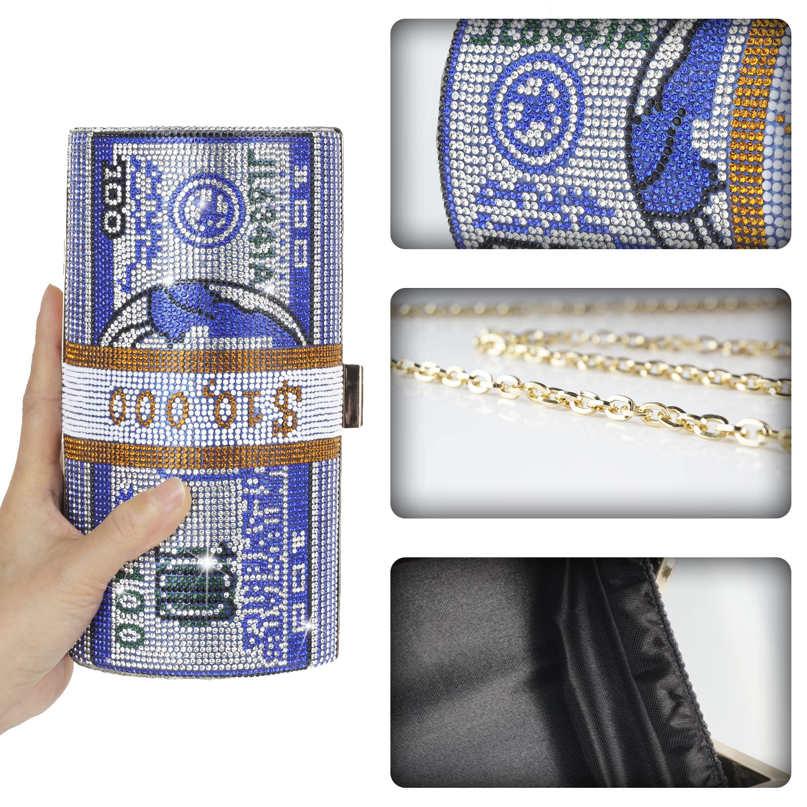 Sparkling Rhinestone Red Money Clutch Purse for Women | Elegant Crystal Evening Handbag | Wedding Party Clutch Purse | Perfect for Prom, Gala, Cocktail Events & Special Occasions