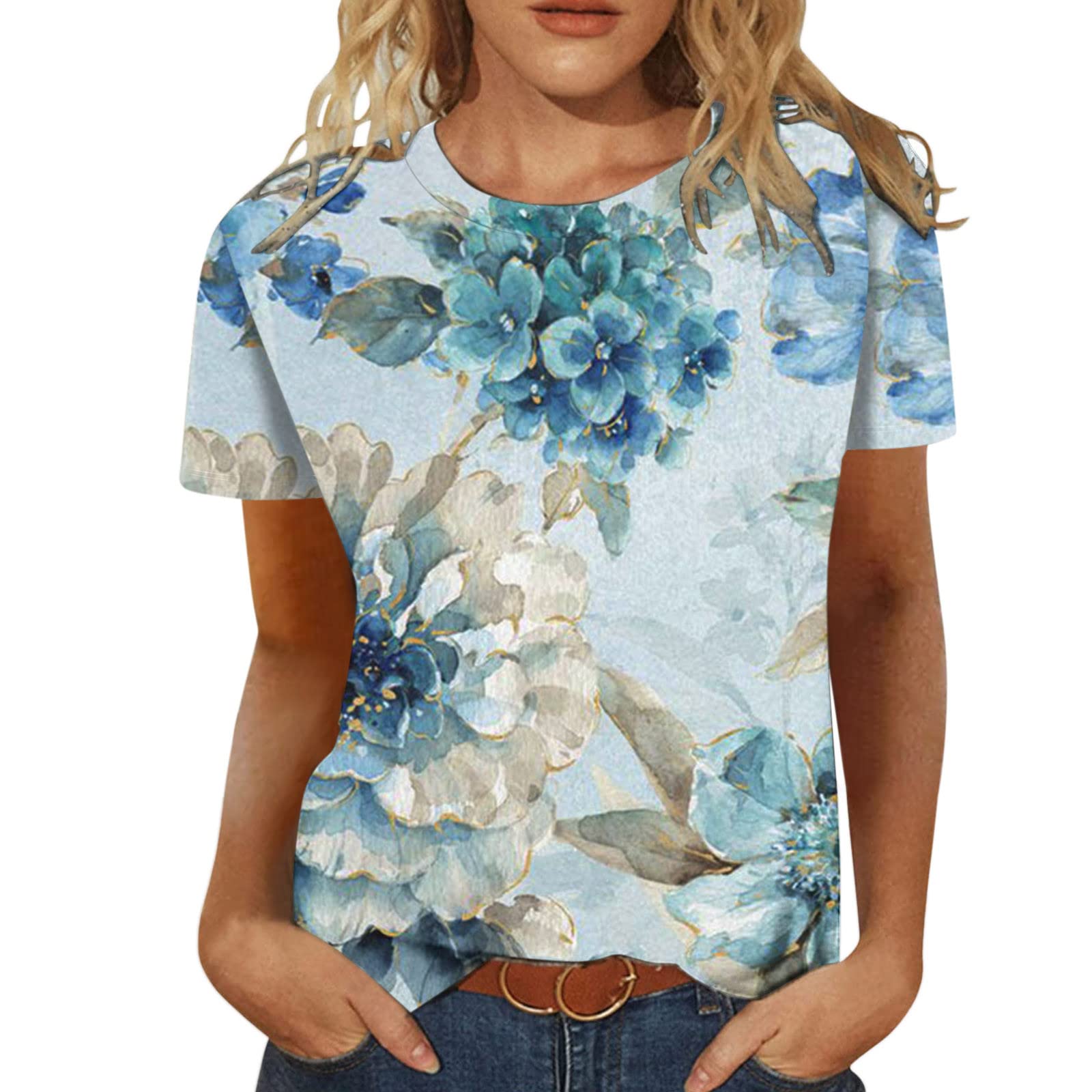 Women's Floral Print Blouses - Summer & Fall Casual Crewneck T-Shirts, Workout Tank Tops & Tunic Tops for Office, Gym & Everyday Wear