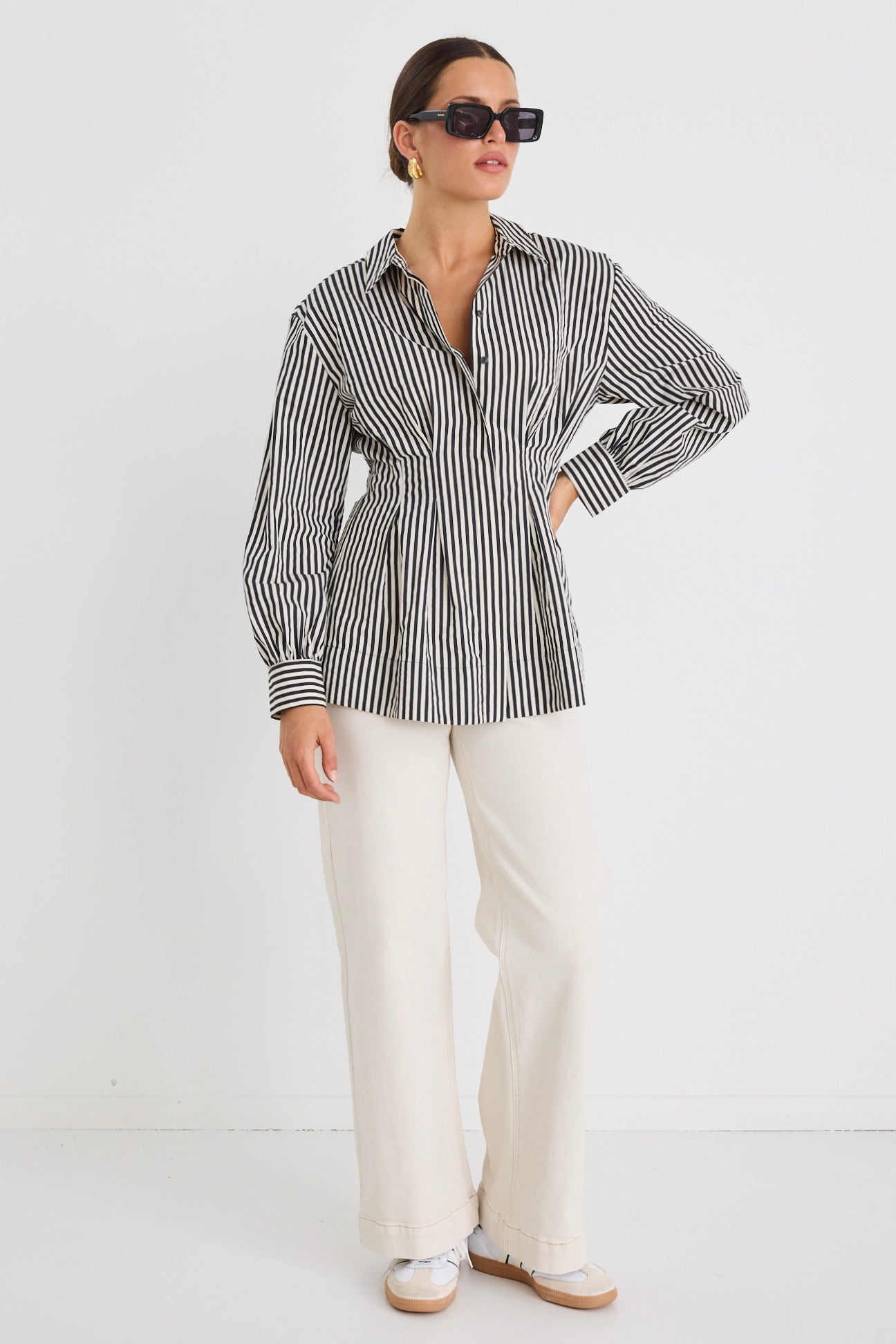 Black Striped Fitted Corset Shirt for Women - Sexy Bodycon Tops for Night Out & Date Night