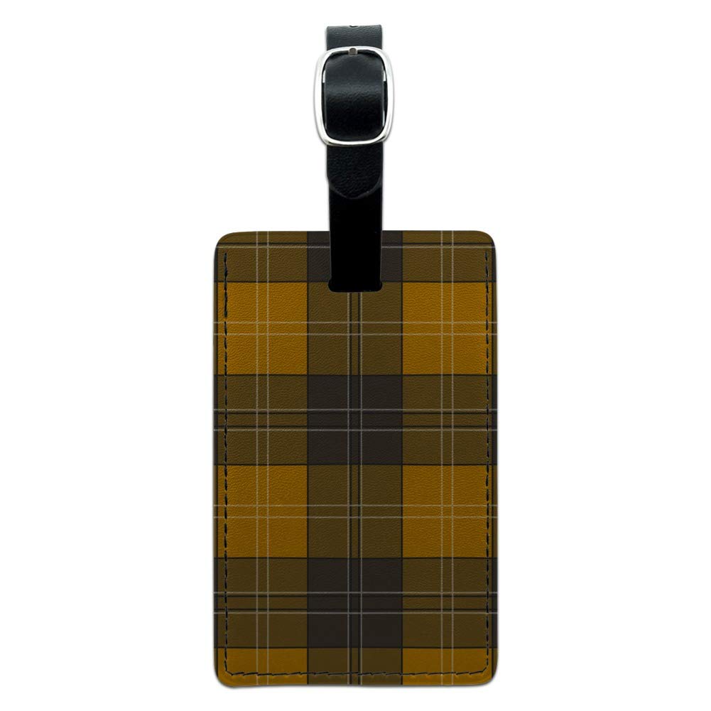 Stylish Plaid Mustard Yellow & Gray Leather Luggage Tag - Rectangle ID Card Holder for Travel Bags, Suitcases & Backpacks | Perfect for Business Trips, Vacations & Airport Identification