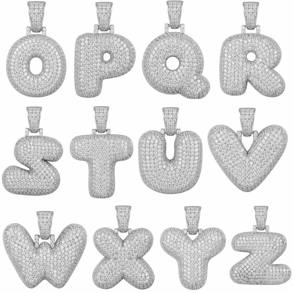 925 Sterling Silver Bubble Letter CZ Pendant Necklace - Elegant Cubic Zirconia Jewelry for Women - Perfect for Gifts, Parties & Everyday Wear