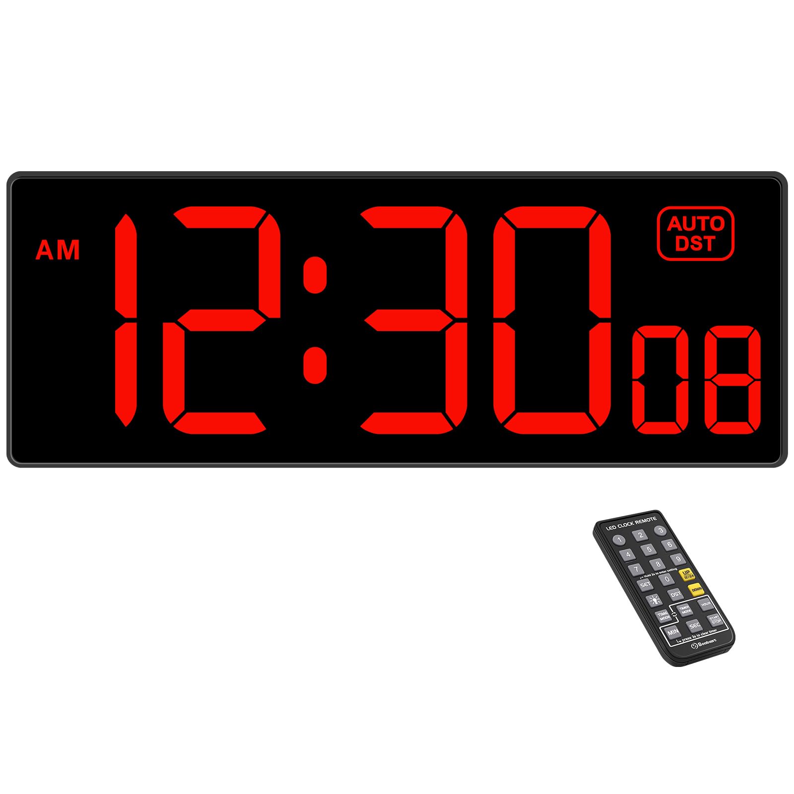 Large LED Digital Wall Clock with Seconds & Remote Countdown Timer - 5 Dimmer Modes for Gym, Office, Classroom | Soobest Bright Display for Fitness, Work & Study