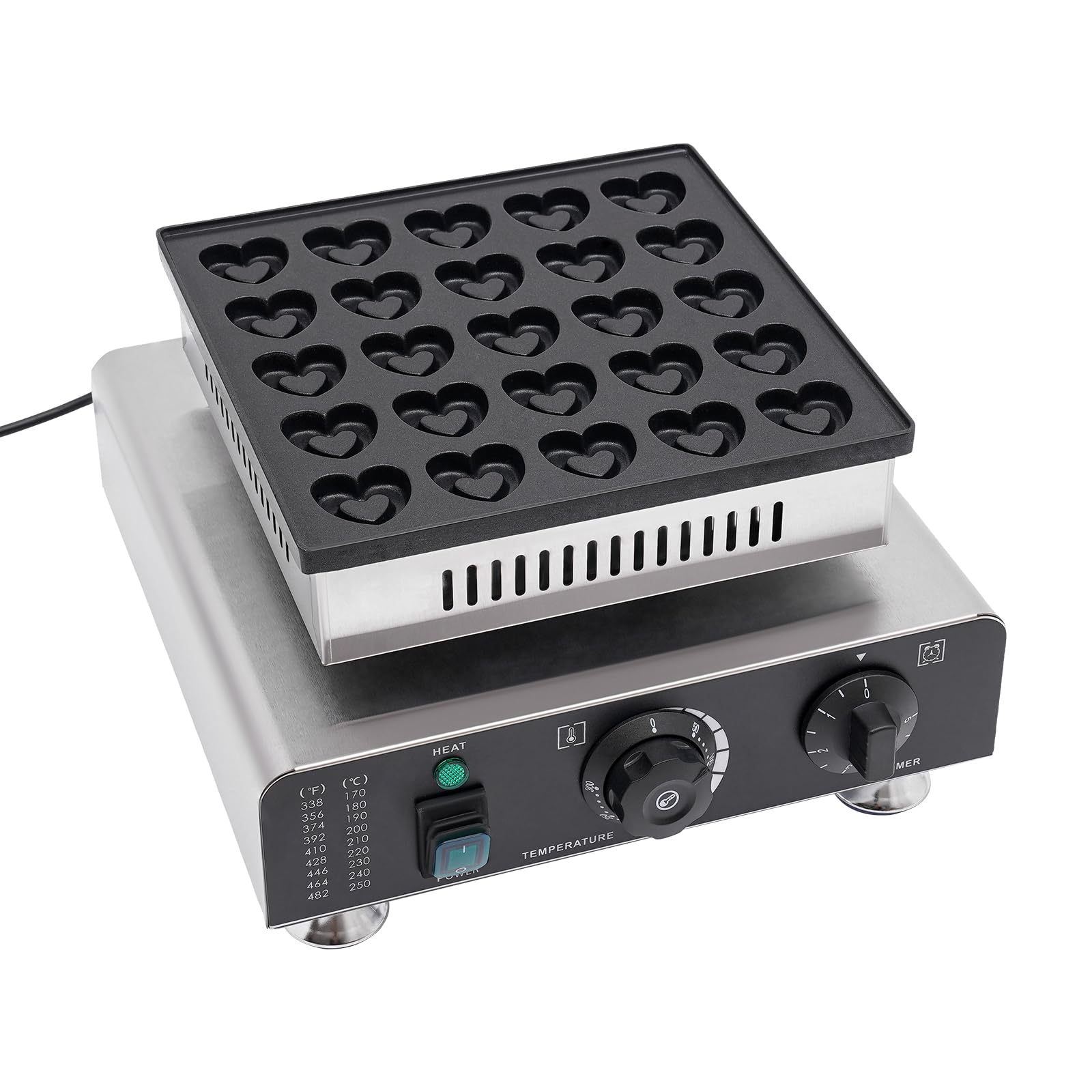 Commercial Mini Pancake Maker - 25pcs Heart-Shaped Pancake Machine with Non-Stick Surface, Adjustable Timer (0-5min) & Temperature Control (122-572°F) - Perfect for Home Bakeries, Cafés, Breakfast Buffets & Kids' Snack Time