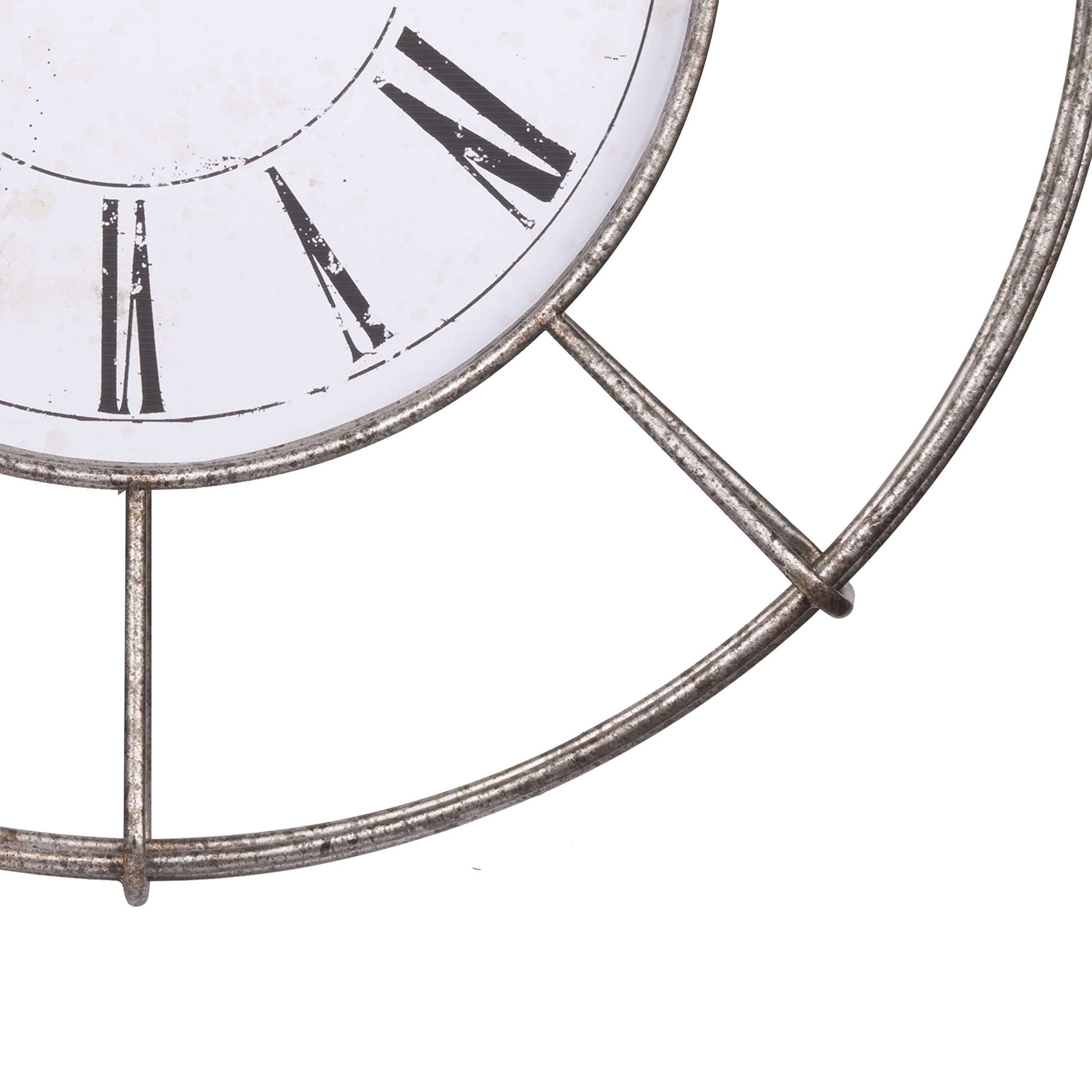 Benjara 12 Inch Metal Wall Clock with Roman Numerals - White & Silver Finish - Perfect for Living Room, Bedroom, or Office Decor