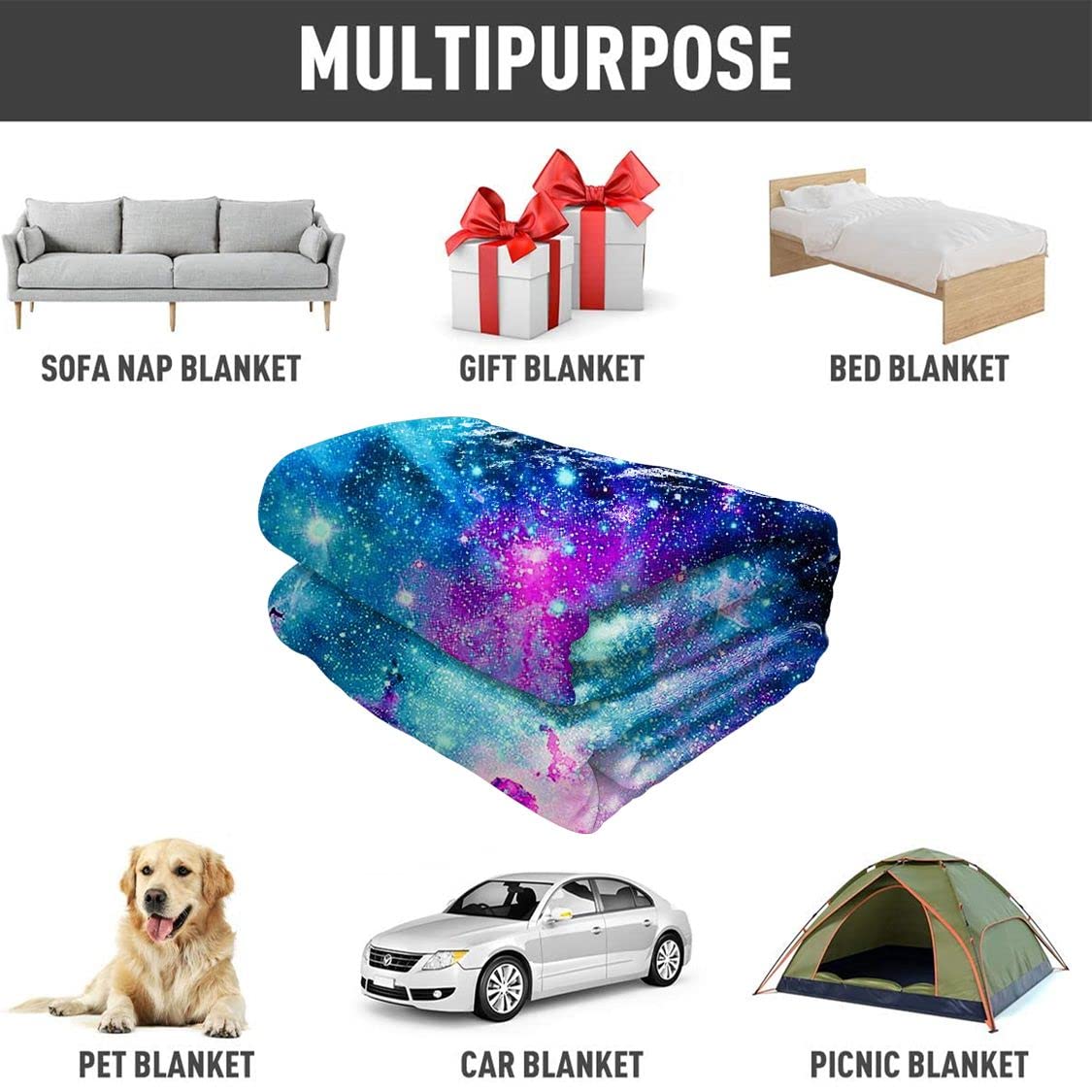Nebula Galaxy Throw Blanket - Soft Fleece Blanket with Purple Blue Starry Sky Space Design, 50x60 Inches, Warm & Cozy for Sofa, Couch, Bed - Perfect for Stargazing Nights, Movie Evenings & Home Decor