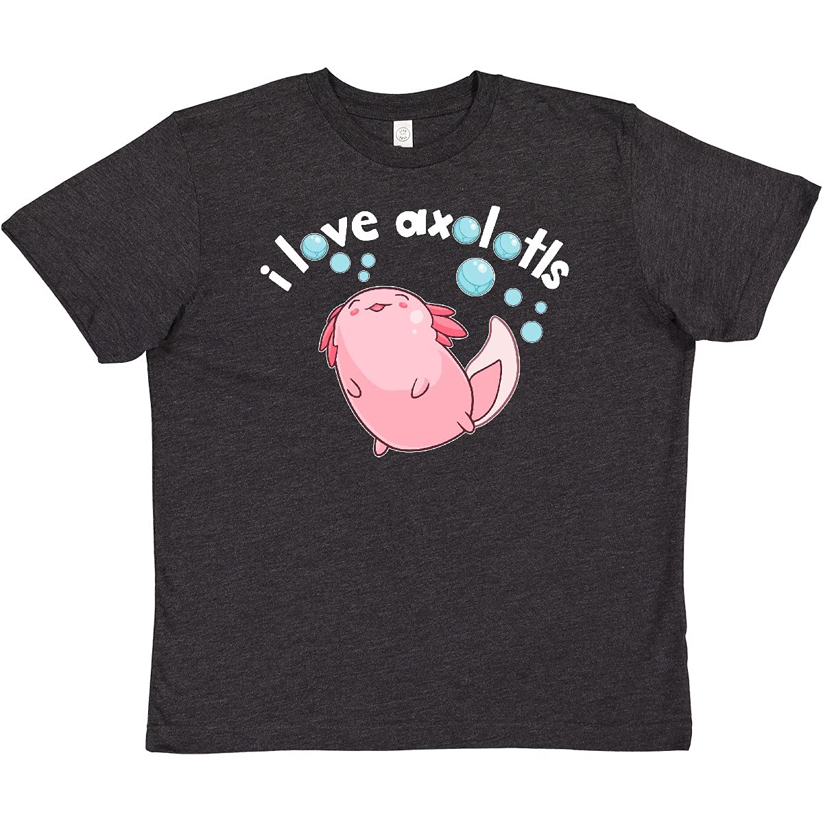 Inktastic I Love Axolotls with Bubbles Youth T-Shirt - Cute Axolotl Graphic Tee for Kids - Perfect for School, Playdates & Animal Lovers