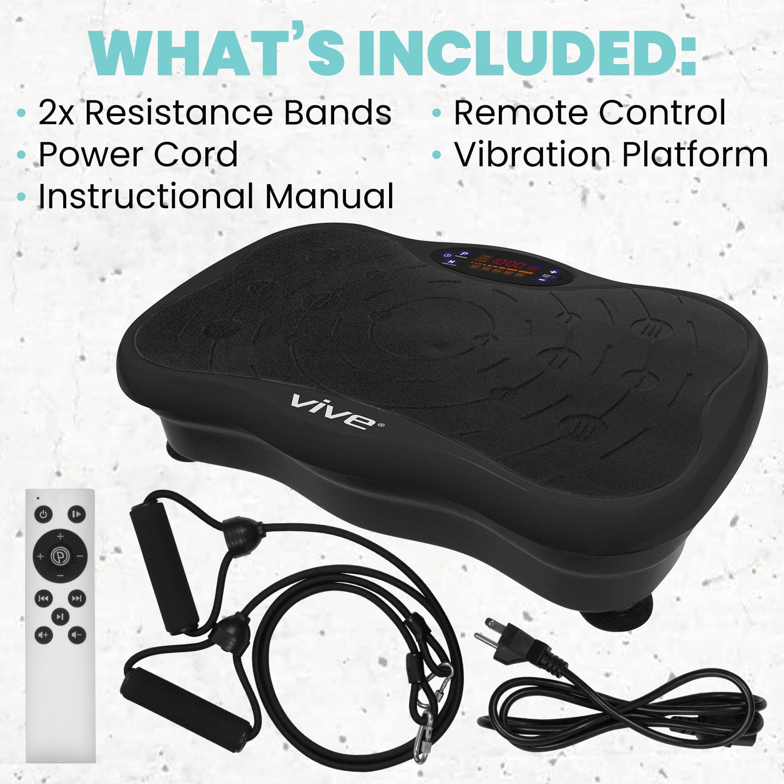 Vive Vibration Plate Exercise Machine with Resistance Bands - Full Body Workout Platform for Lymphatic Drainage, Muscle Toning, Weight Loss & Recovery - Perfect for Home Gym, Fitness & Wellness Routines