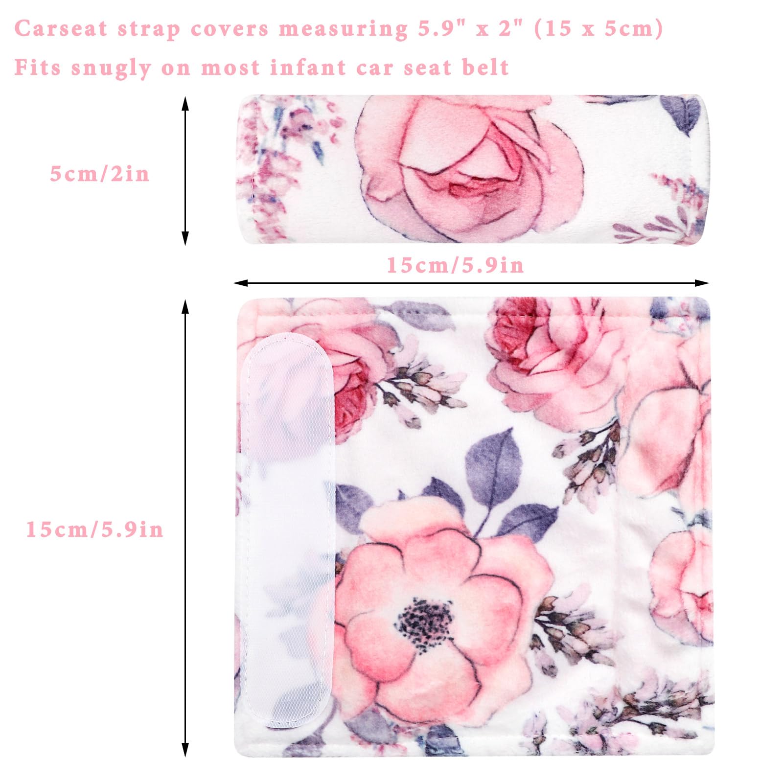 Soft Mink Car Seat Strap Covers for Babies - Pink Floral Shoulder Pads for Girls, Comfortable and Safe for Long Car Rides and Daily Commutes