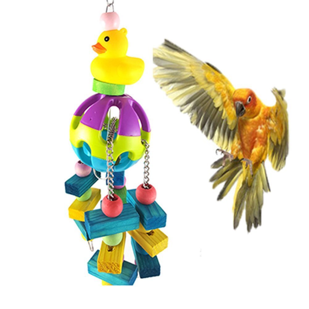 Premium Hanging Bird Chew Toy with Bell - Natural Wood Parrot Toy for African Grey, Macaw, Conure, Cockatiel & Parakeets | Cage Accessories for Mental Stimulation & Beak Exercise